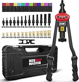 NEU MASTERRivet Nut Tool, 16” Versatile Rivnut Tool Kit with 13 Metric & SAE Mandrels, 192Pcs Rivnuts, Hand Nutsert Rivet Tool Threaded Insert Riveter Set with Rugged Carry Case