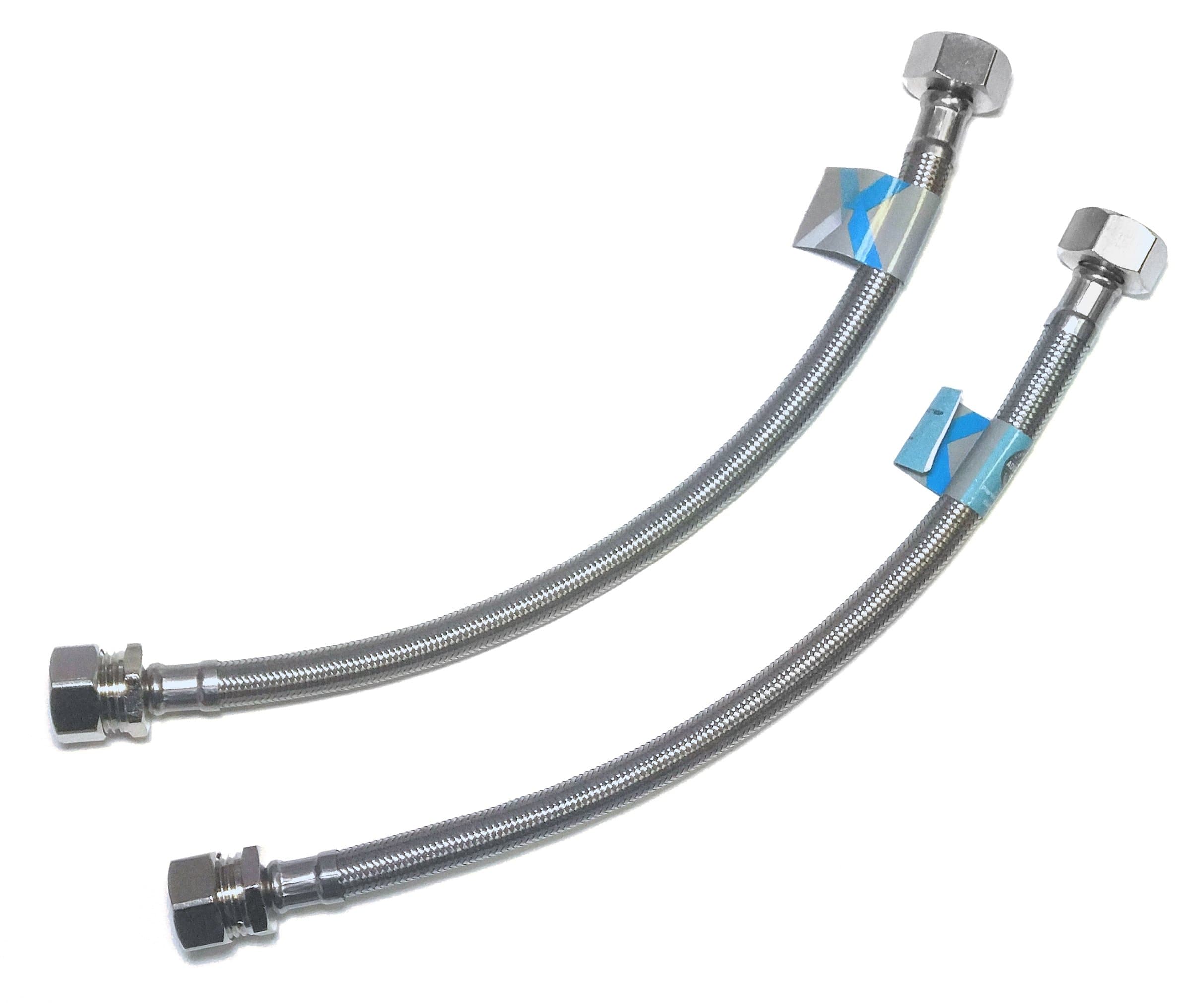 Xcel Home2 x 300mm 1/2 BSP x 15mm | Compression Flexible Connectors | Stainless Steel Pipes | DIY Replacement | Boiler Kitchen Bathroom Flexi Pipes | Durable Brass Plumbing Fittings | Corrosion Free