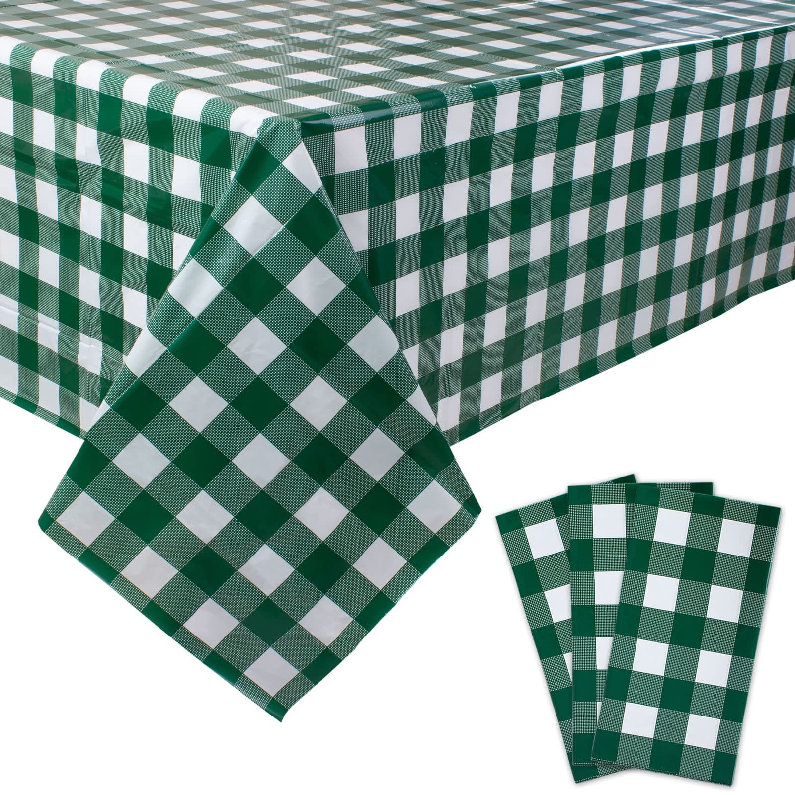 Green Gingham Plastic Tablecloths