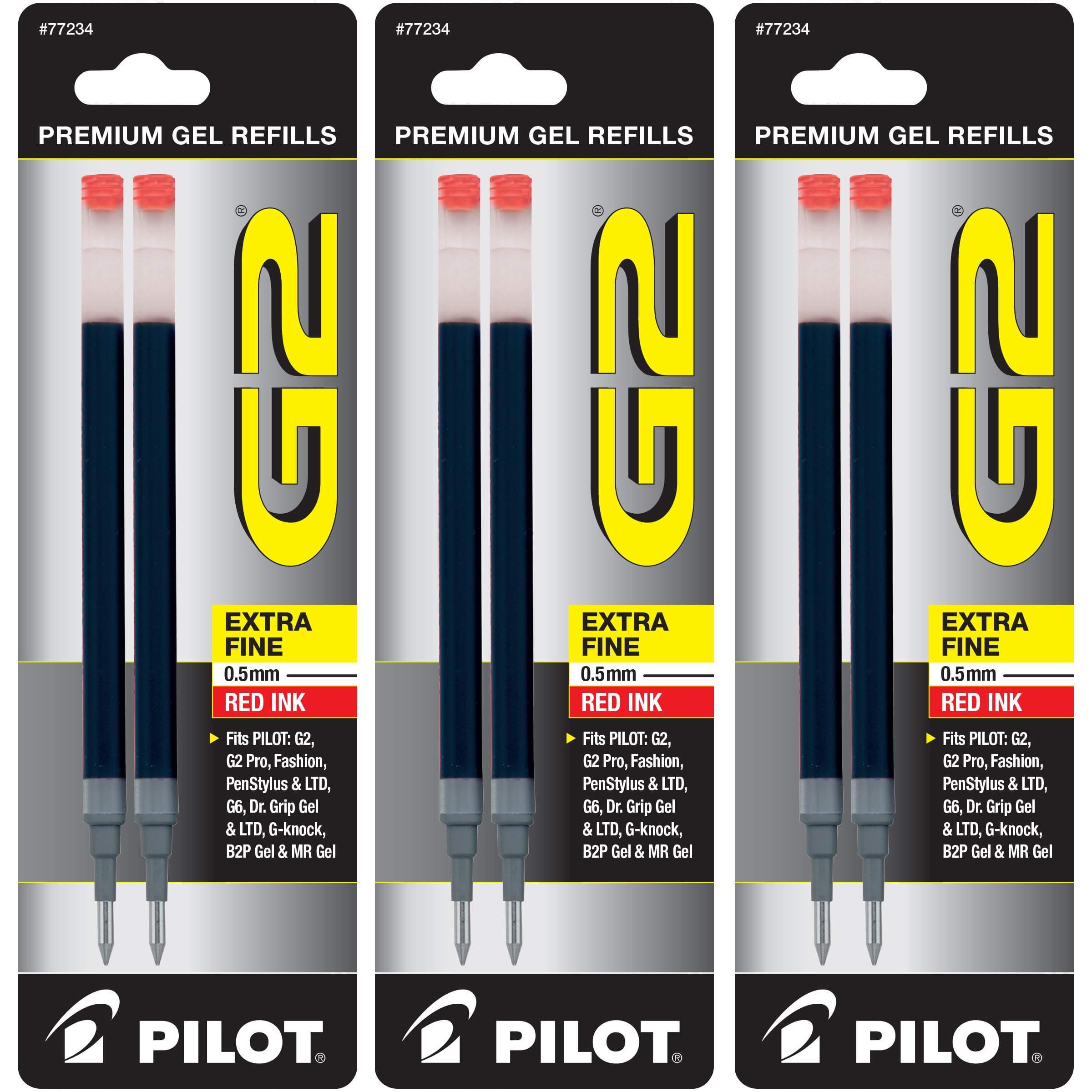 Pilot, G2 Gel Ink Refills, Extra Fine Point 0.5 mm, Red, Pack of 6
