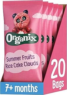 Organix Summer Fruits Rice Cake Clouds, Berry Flavoured Baby Snack, Multipack, 4 x 18 g Bags Per Pack (5 Packs Total)