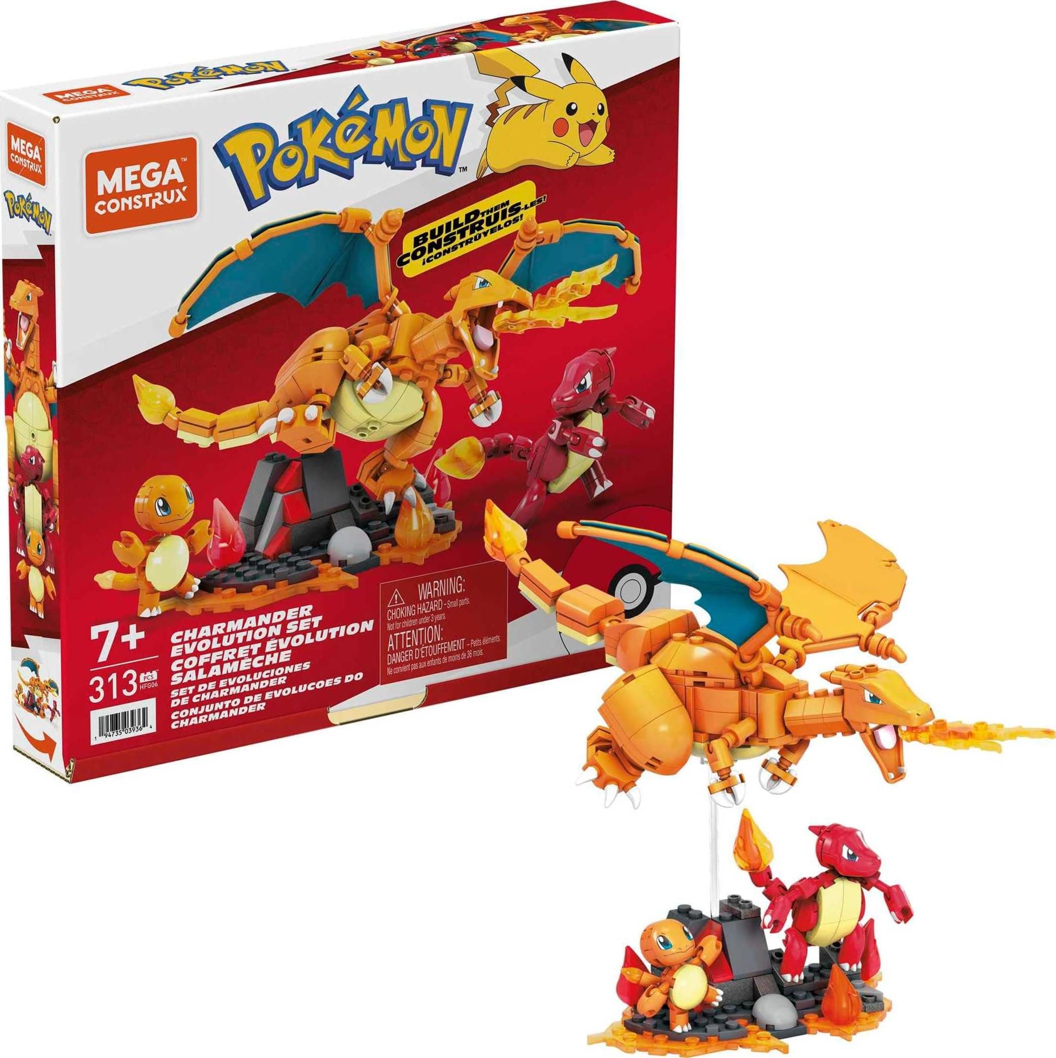 MEGA Construx HFG06 Pokémon Charmander Evolution Figure with 313 Building Blocks for Children 7+ Years