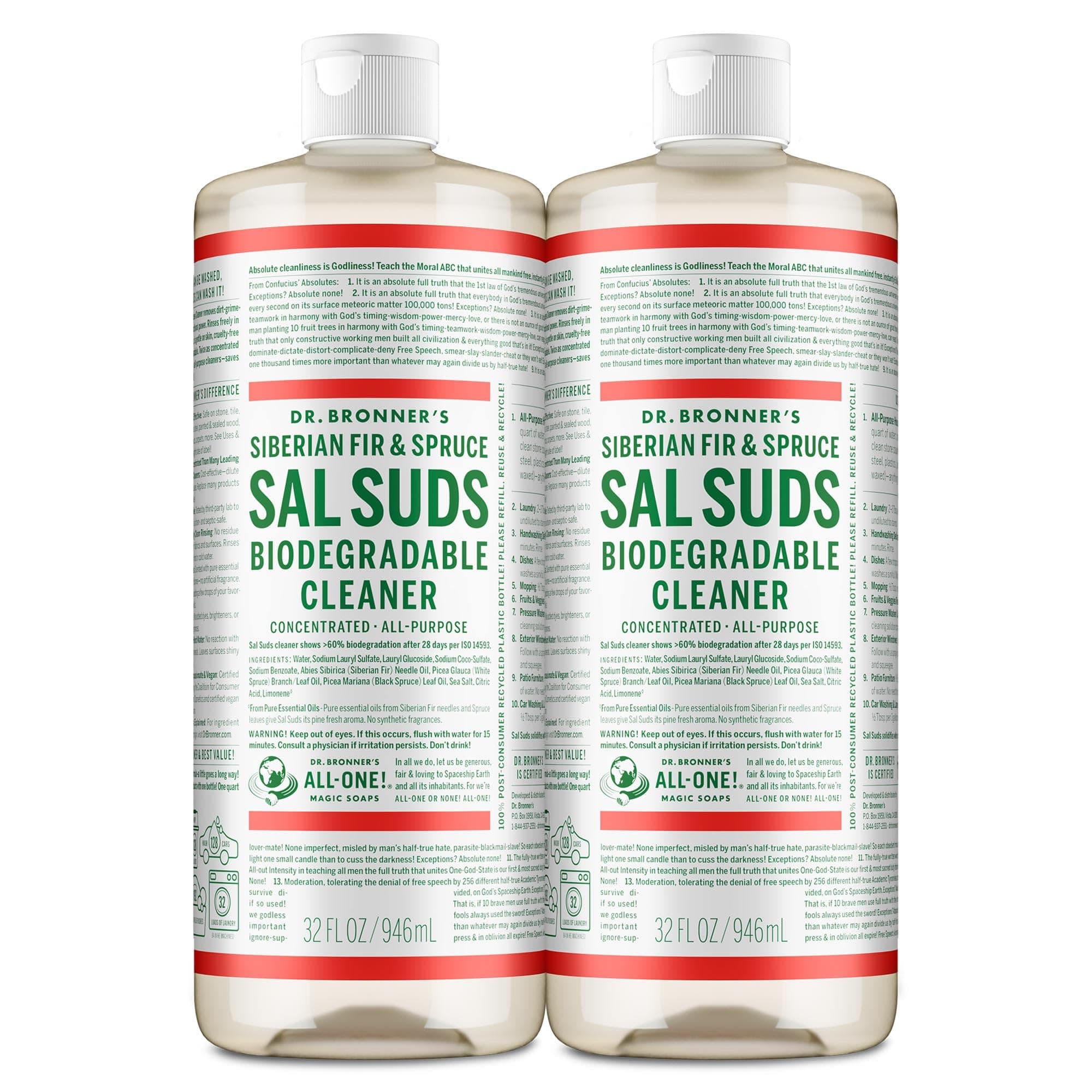 Sal Suds Biodegradable Cleaner (32 Ounce, 2-Pack) – All-Purpose Mop Detergent for Floors, Kitchen & Bathroom, Multi-Surface Household Concentrate, Dish Degreaser & Laundry Use