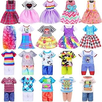 Joyfun 7 Pcs 6 Inch Girl Doll Clothes 3 Pieces Dress, 2 Pieces Outfits and 2 pcs Shoes for 11.5 Inch Girl's Sister 6" Doll