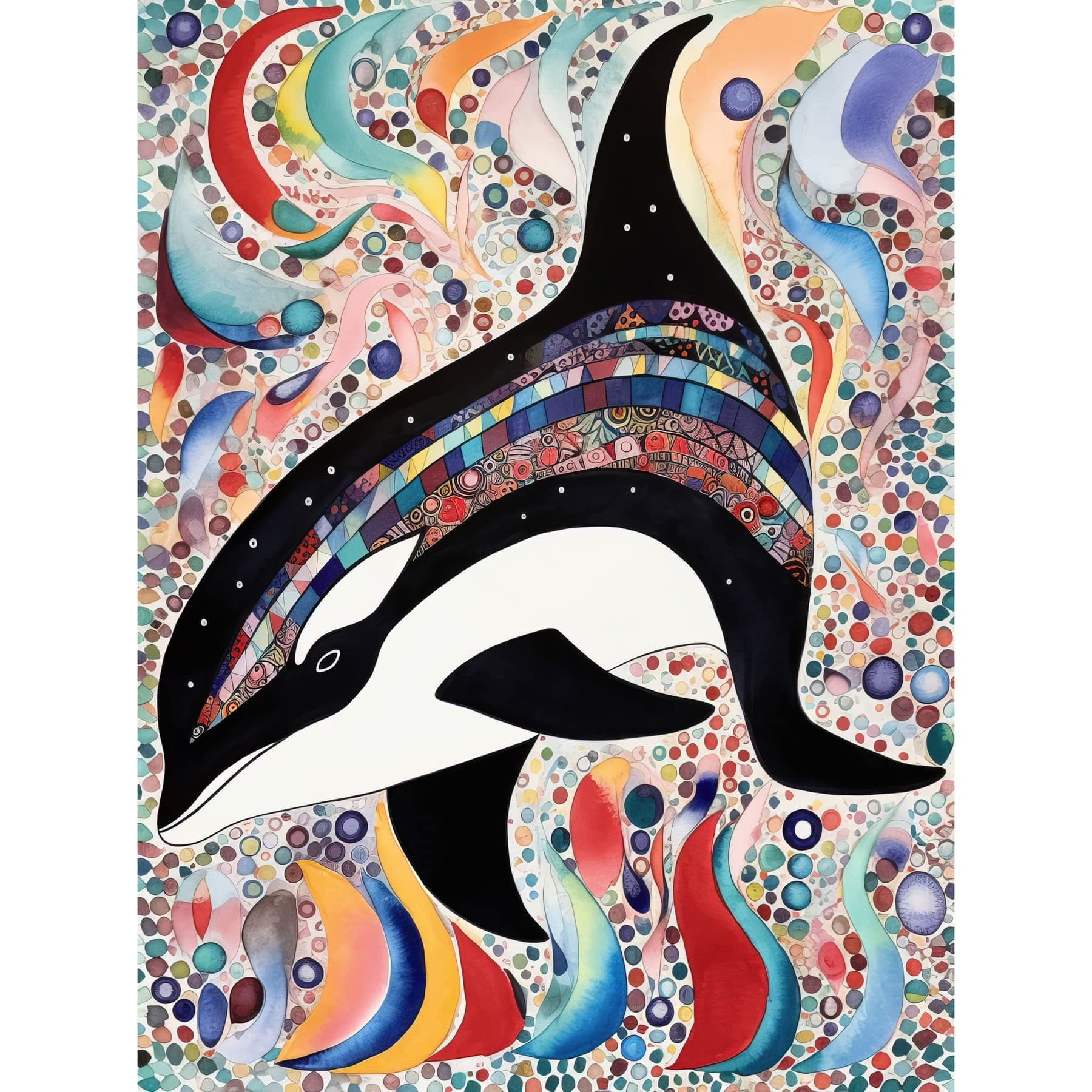 Artery8 Modern Folk Art Pattern Orca Whale Unframed Wall Art Print Poster Home Decor Premium