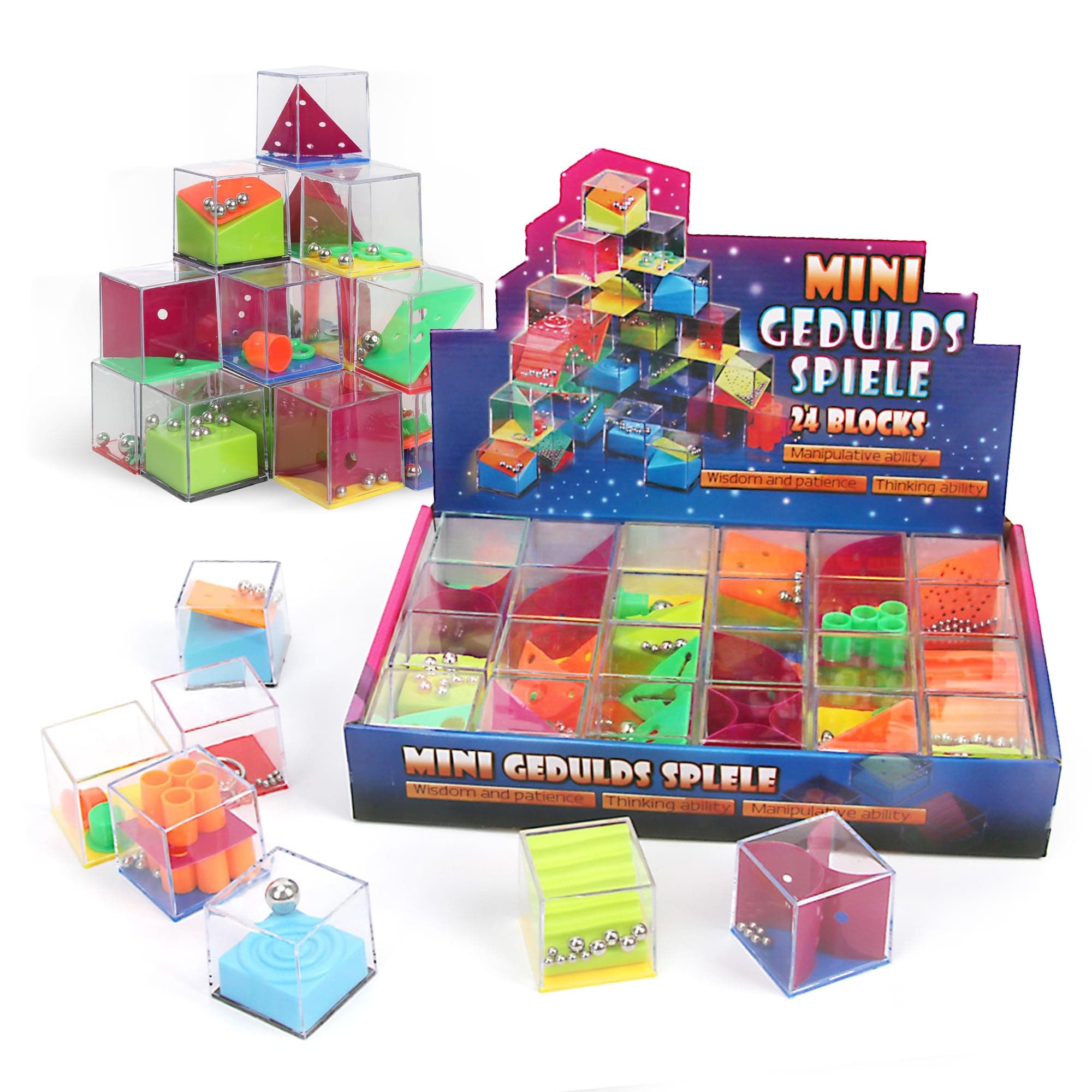Mini Fidget Puzzle Boxes, 24 Piece Assorted 3D Brain Teaser Puzzle Cubes, Mind Games for Kids and Adults Party Favors, Stress and Anxiety Relief Toy