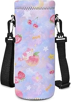 AUPET Water Bottle Bag Carrier,24oz/32oz Insulated Neoprene bottle Sling Holder Case Pouch Cover for 1000ML/750ML Bottles with Shoulder Strap for walking (Cute Pastel theme, 750ML)