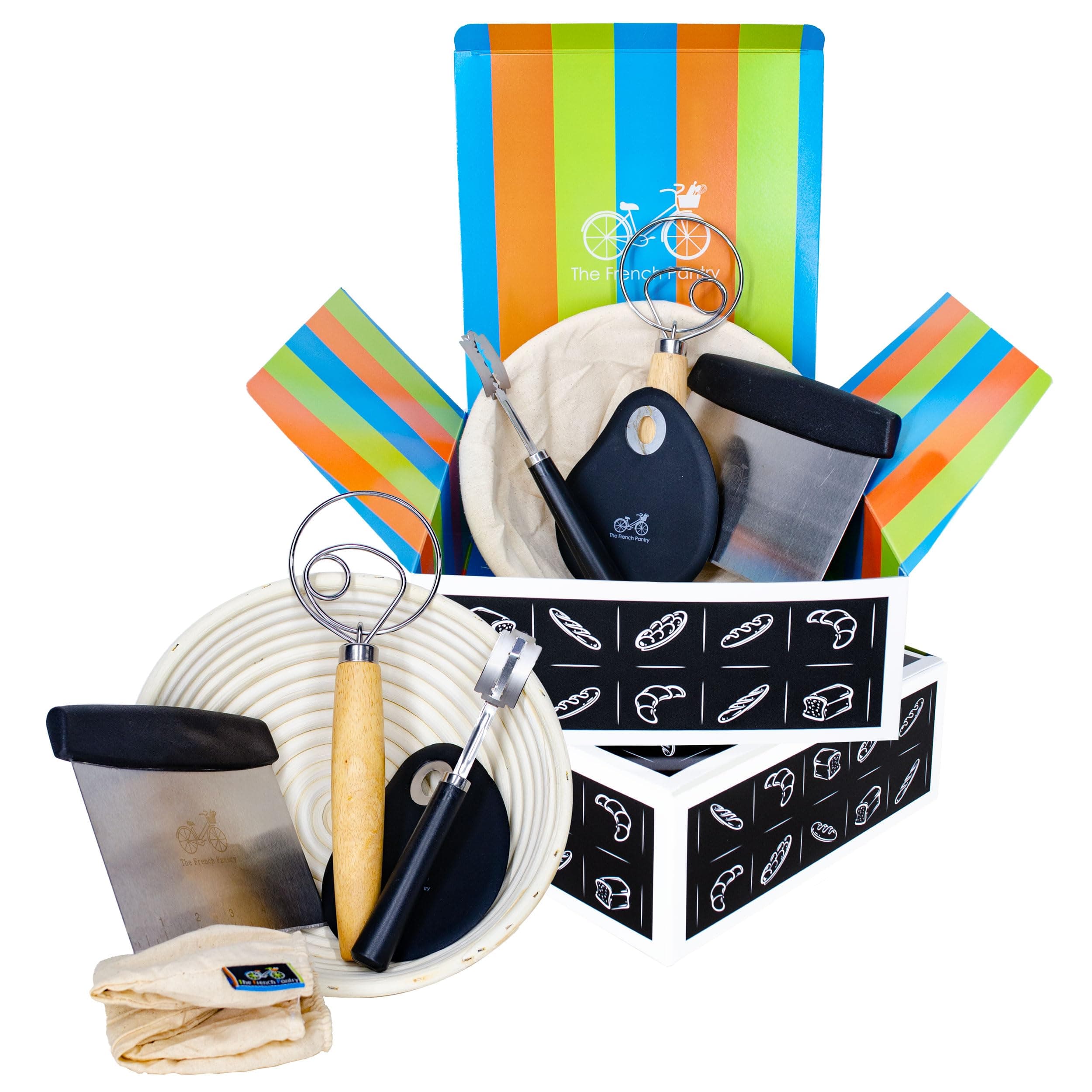 Artisan Sourdough Bread Baking Kit Gift Set | 9" Banneton Bread Proofing Basket | Dough Whisk | Bread Scoring Lame | Dough Scraper | Dough Cutter