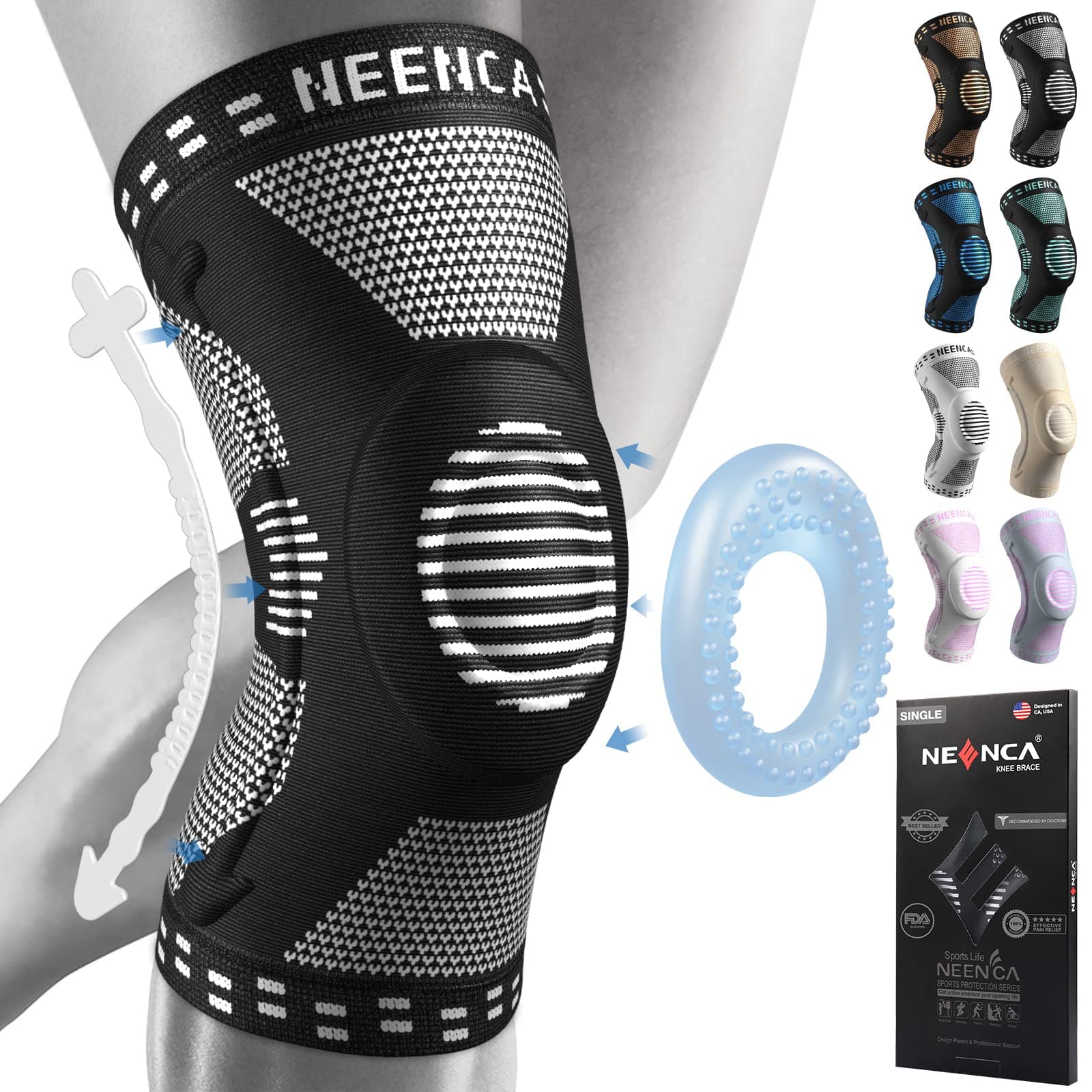 Professional Knee Brace,Knee Compression Sleeve Support for Men Women with Patella Gel Pads & Side Stabilizers,Medical Grade Knee Pads for Running,Meniscus Tear,ACL,Arthritis,Joint Pain Relief