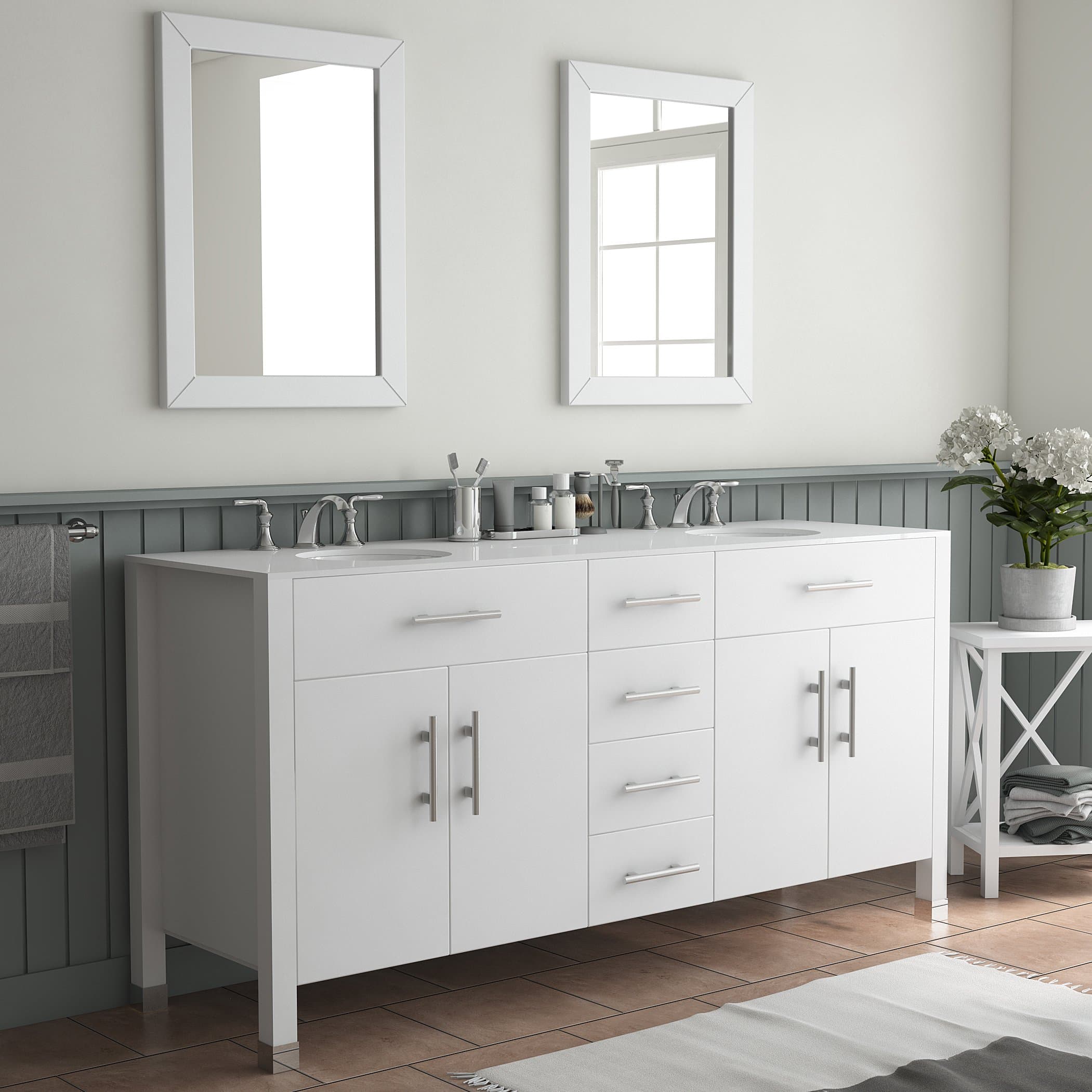 71" White Double Sink Bathroom Vanity- Isabella