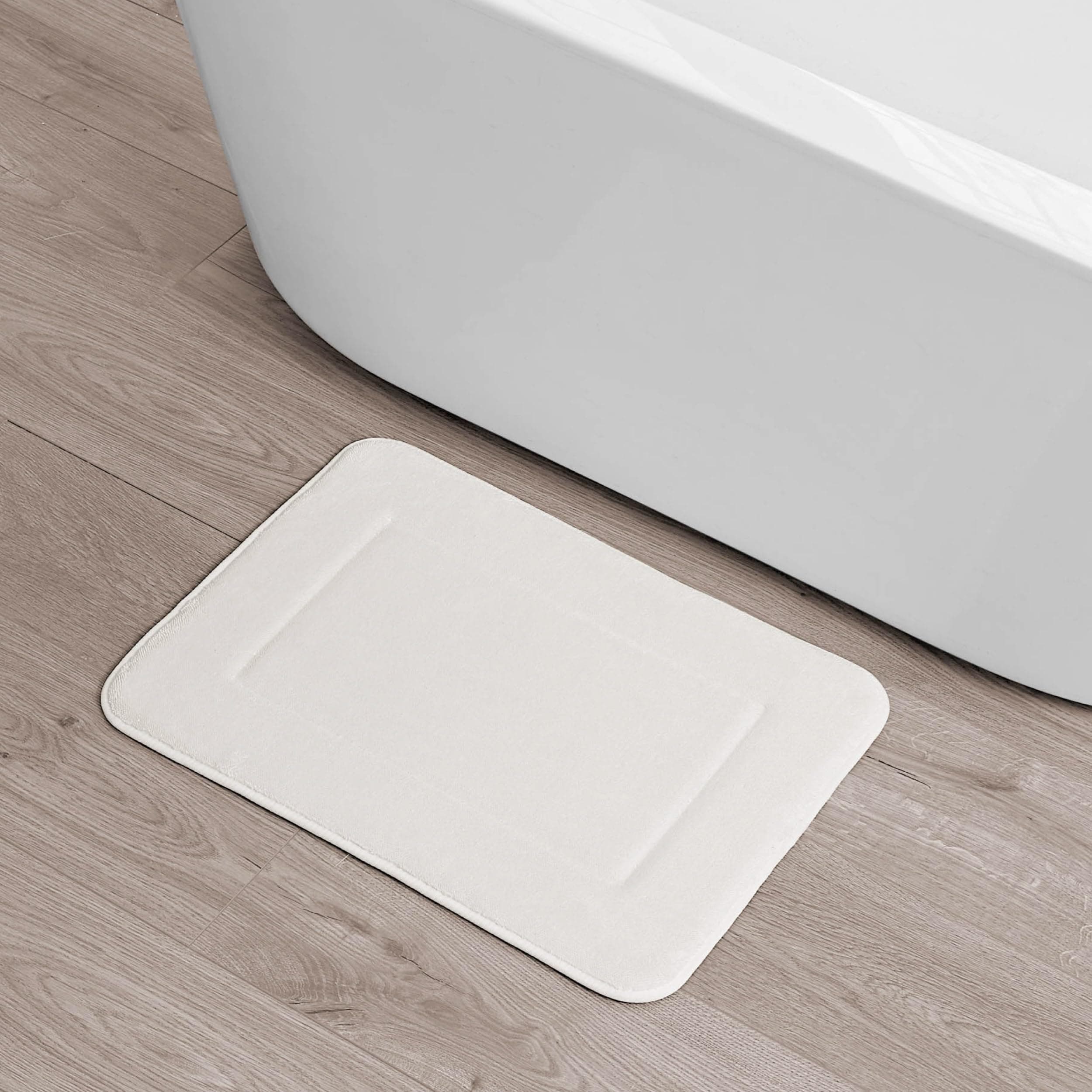 Terry Bath Mat, Memory Foam Bath Rug, Non-Slip, 100% Polyester, Premium Bathroom Decor, Machine Washable, Measures 17 in. x 24 in., White