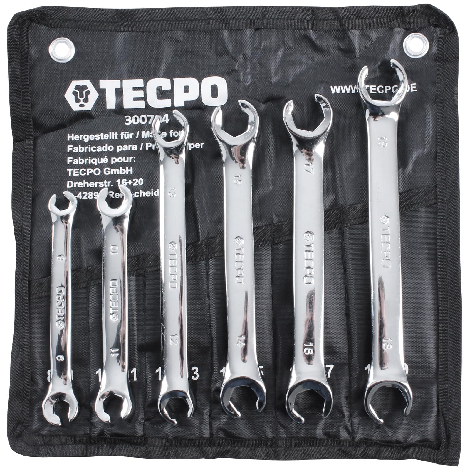 TECPO Brake Pipe Spanner 8-19 mm Ring Spanner Set Open Ring Spanner 6 Pieces