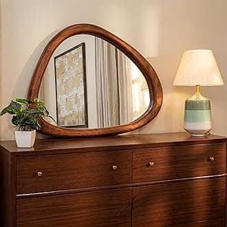 25'' Small Asymmetric Wall HD Mirror for Living Room, Bedroom, Entryway | Handcrafted Wooden Frame with 5mm Glass Mirror | Irregular, Vertical or Horizontal, 25x32 Inches, 2'' Deep