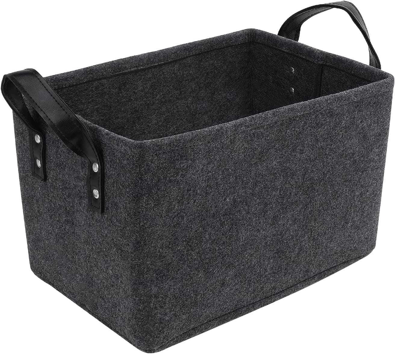 Felt Storage Basket, Black Storage Basket, Black Storage Box, Foldable Basket Organizer, Open Storage Bins Boxes with Handle,Laundry Basket for Clothing, Toys, Books, Newspaper (NO-001)