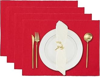 Dining Placemats Set of 4, Reversible Cotton Kitchen Mats for Table Decorations 13x19 inches Chinese Red
