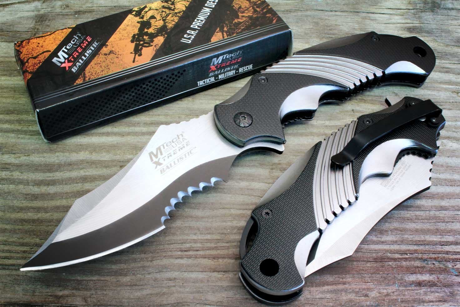 MTech Xtreme Ballistic Black Grey Spring Assited Tactical Flipper Pocket Knife