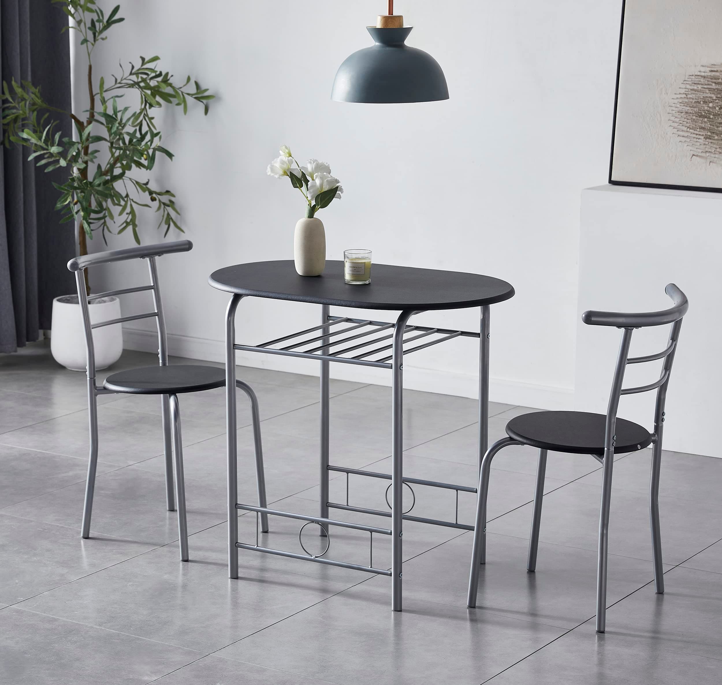 Dining Table and Chairs Set Metal Wood Effect Kitchen Table Dining Chairs Barley (Black)