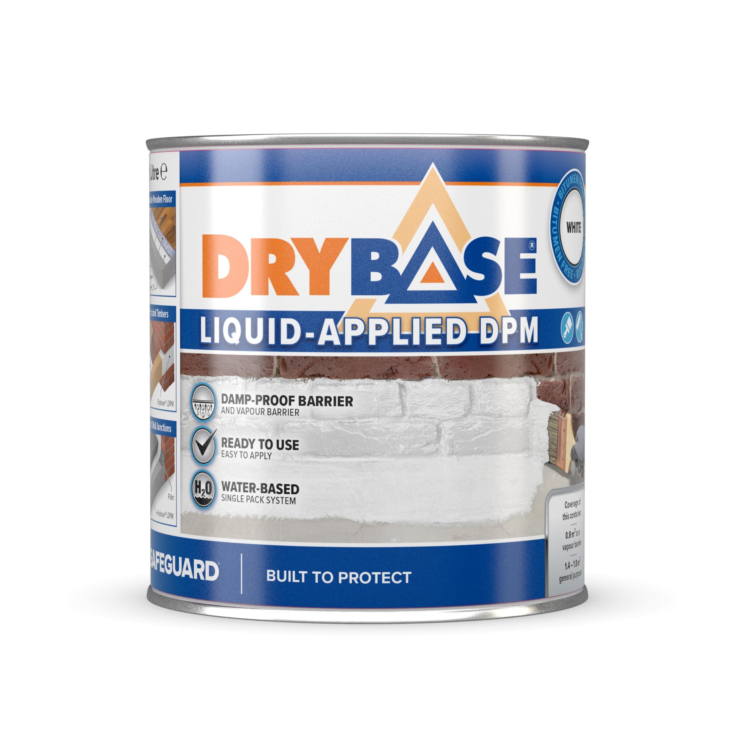 Drybase Liquid Damp Proof Membrane (1 Litre, White) - Damp Proofing Paint for Internal Walls and Floors. Waterproof Paint