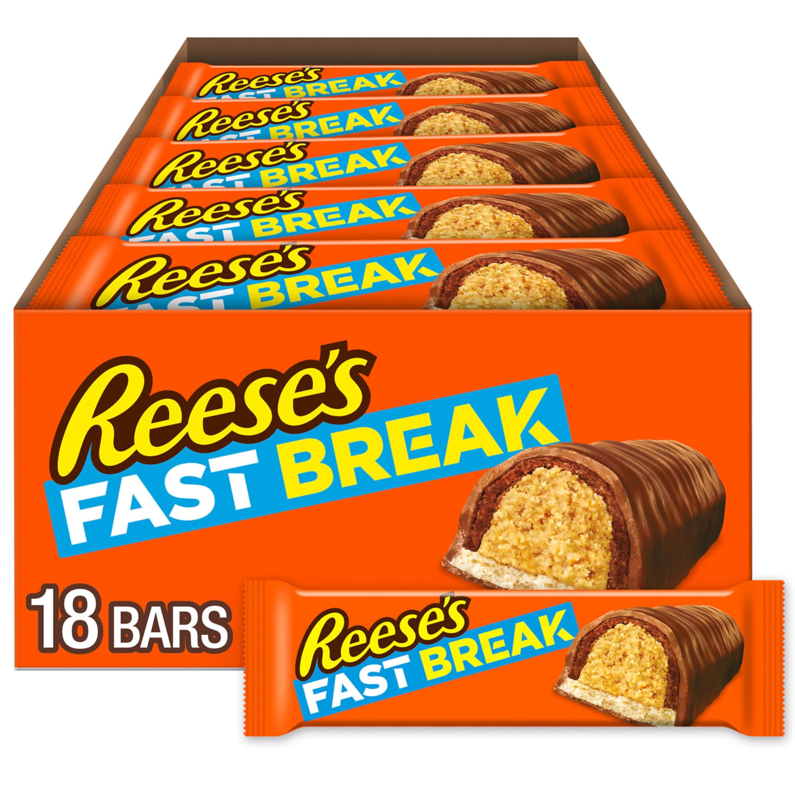- REESE'S FAST BREAK Peanut Butter Nougat Candy Bars, 1.8 oz (Pack of 18)