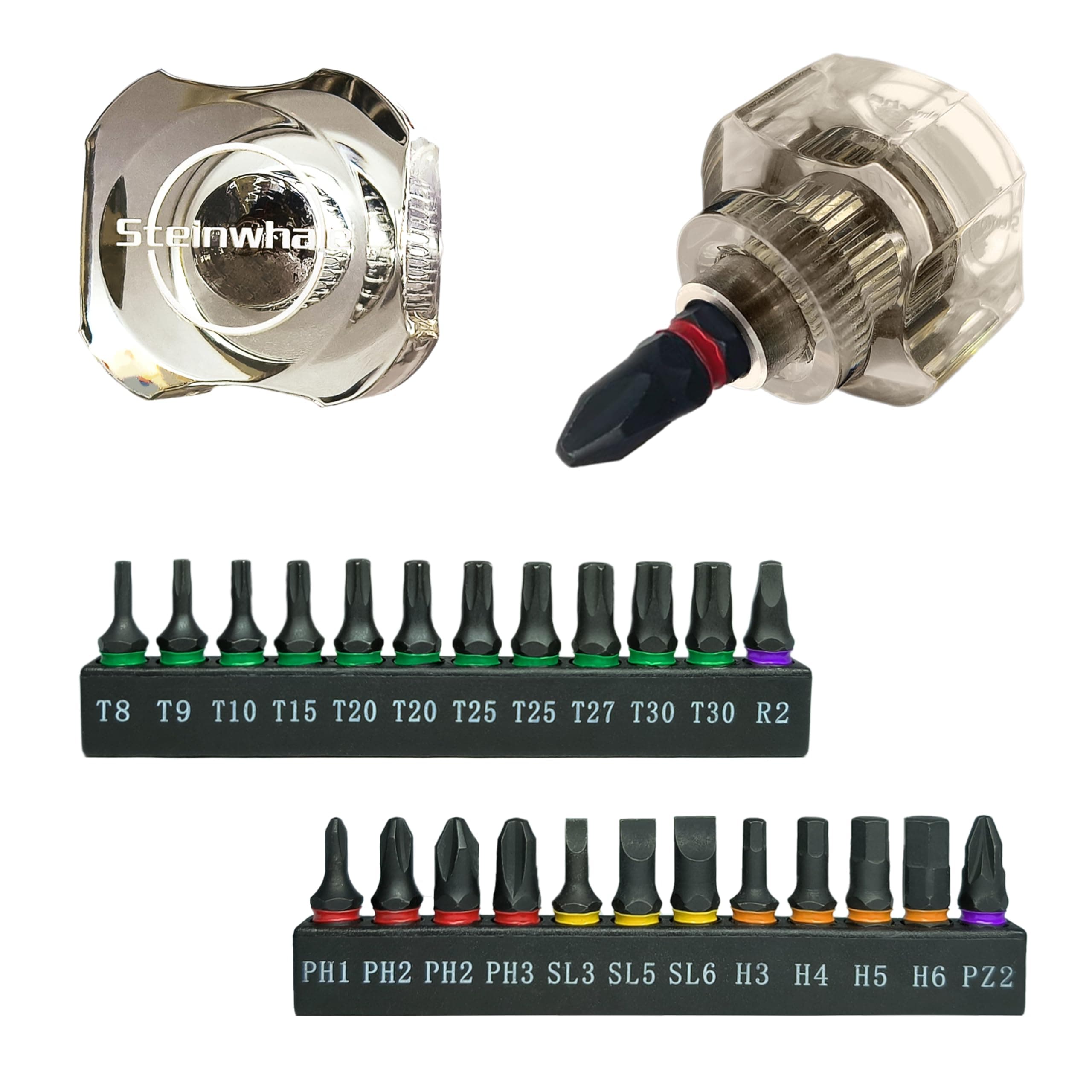 25in1 Short Stubby Mini Screwdriver for Tight Space, Security Torx, Phillips, Flathead and Hex S2 Steel Bits, Cellulose Acetate Fiber Made Handle, Compact EDC