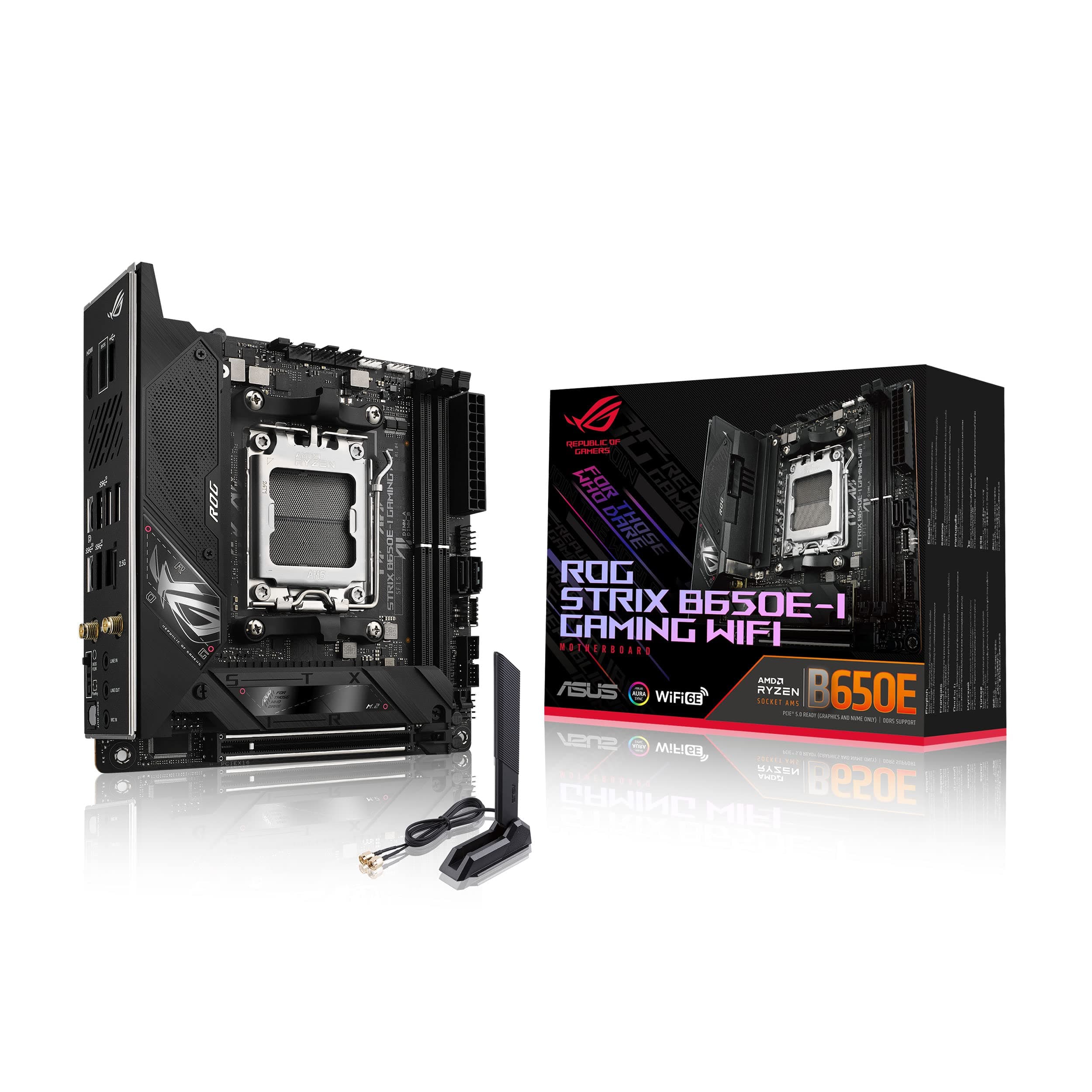 ASUS ROG Strix B650E-I Gaming WiFi 6E Socket AM5 Ryzen 7000 Mini-ITX Gaming Motherboard (PCIe 5.0,DDR5,10 + 2power Stages,2xM.2 Slots,USB 3.2 Gen 2x2 Type-C,WiFi 6E)
