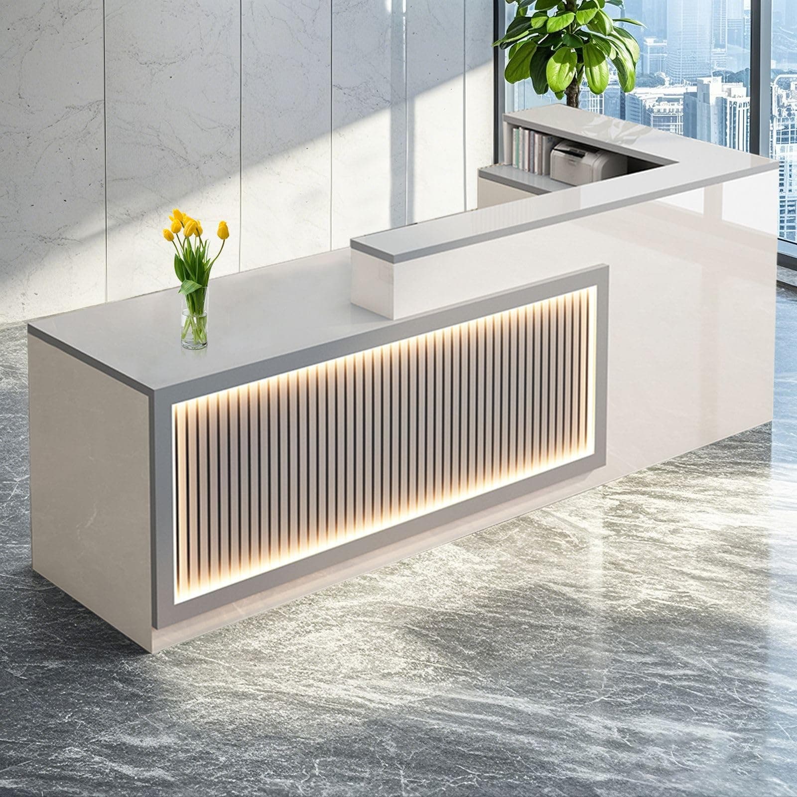 L Shaped Reception Desk, Solid Wood Front Desk with Counter & Lockable Drawers, Retail Checkout Customer Service Counter for Home Office Lobby Store,(I,70.9in-Left)