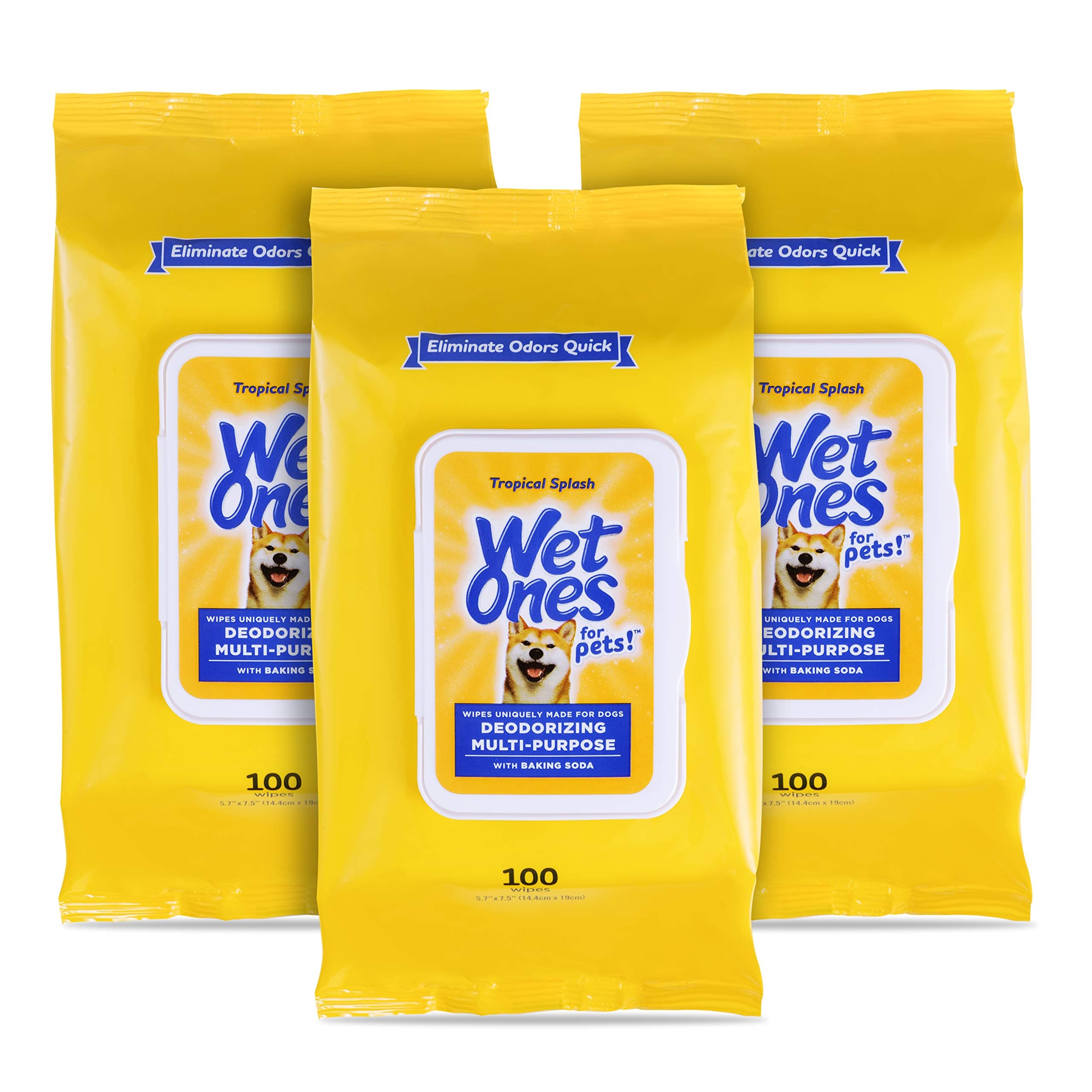 Wet Ones for Pets Deodorizing Multi-Purpose Dog Wipes with Baking Soda, 100 ct - 3 Pack | Dog Deodorizing Wipes for All Dogs in Tropical Splash Scent, Wet Ones Wipes for Deodorizing Dogs (FF12849PCS3)