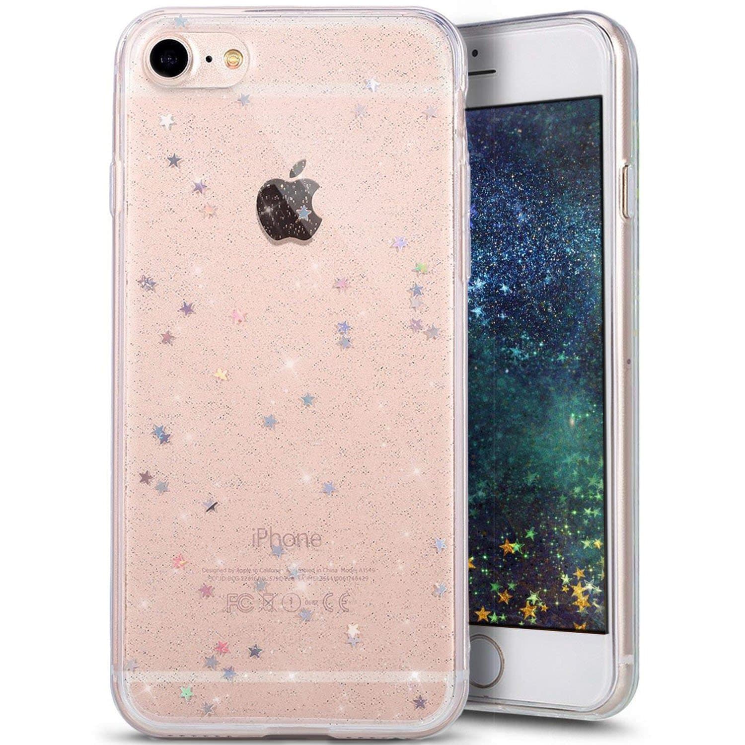 EVERWELL iPhone 6 Case, iPhone 6S Case, Shiny Sparkling Glitter Star Bling Clear Transparent Slim Soft TPU Bumper Back Cover Case for Women Girls Fit iPhone 6/6S 4.7"