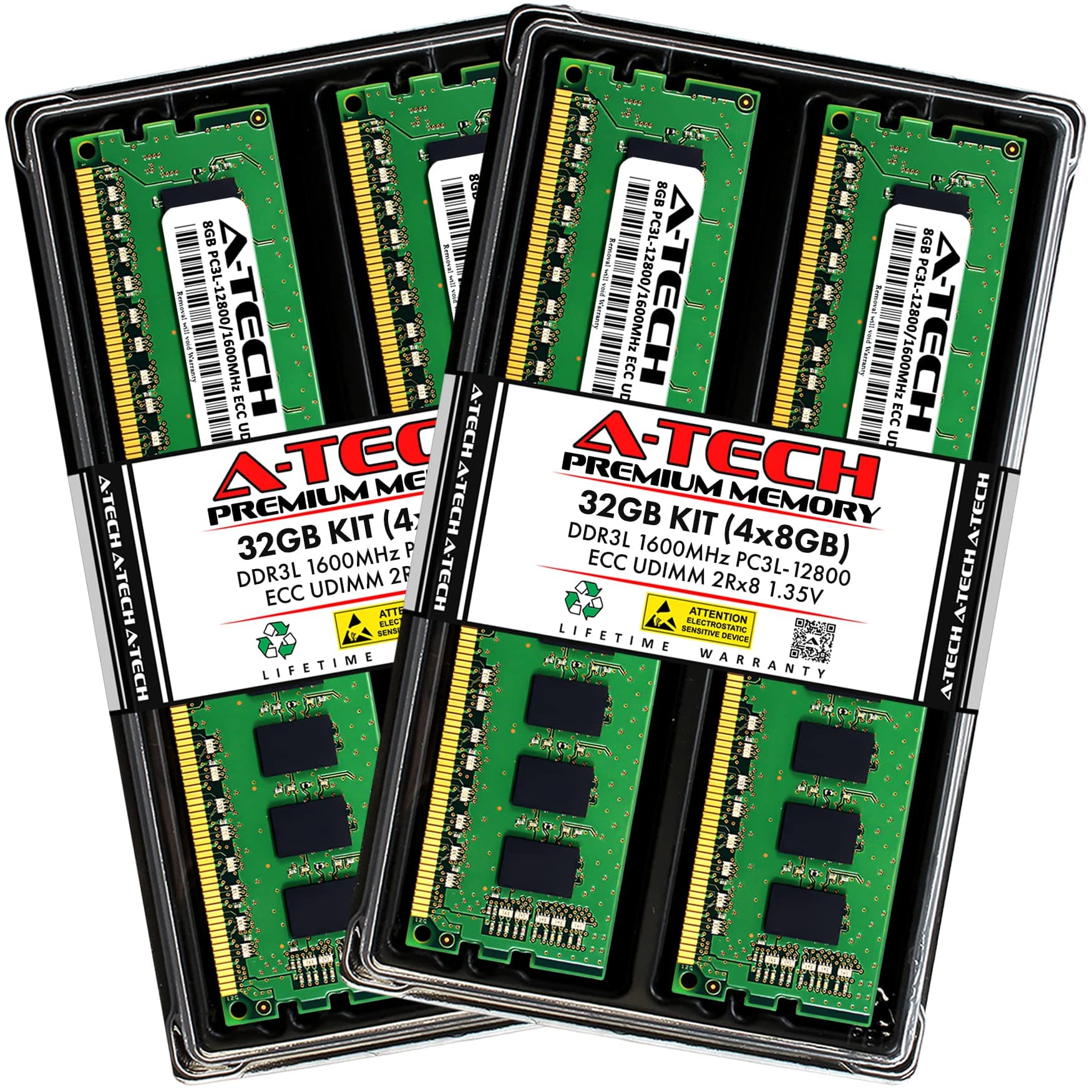 A-Tech Server 32GB Kit (4 x 8GB) 2Rx8 PC3L-12800E DDR3 1600MHz ECC Unbuffered UDIMM 240 Pin Dual Rank DIMM 1.35V Workstation Server Memory RAM Upgrade Stick Module (A-Tech Enterprise Series)