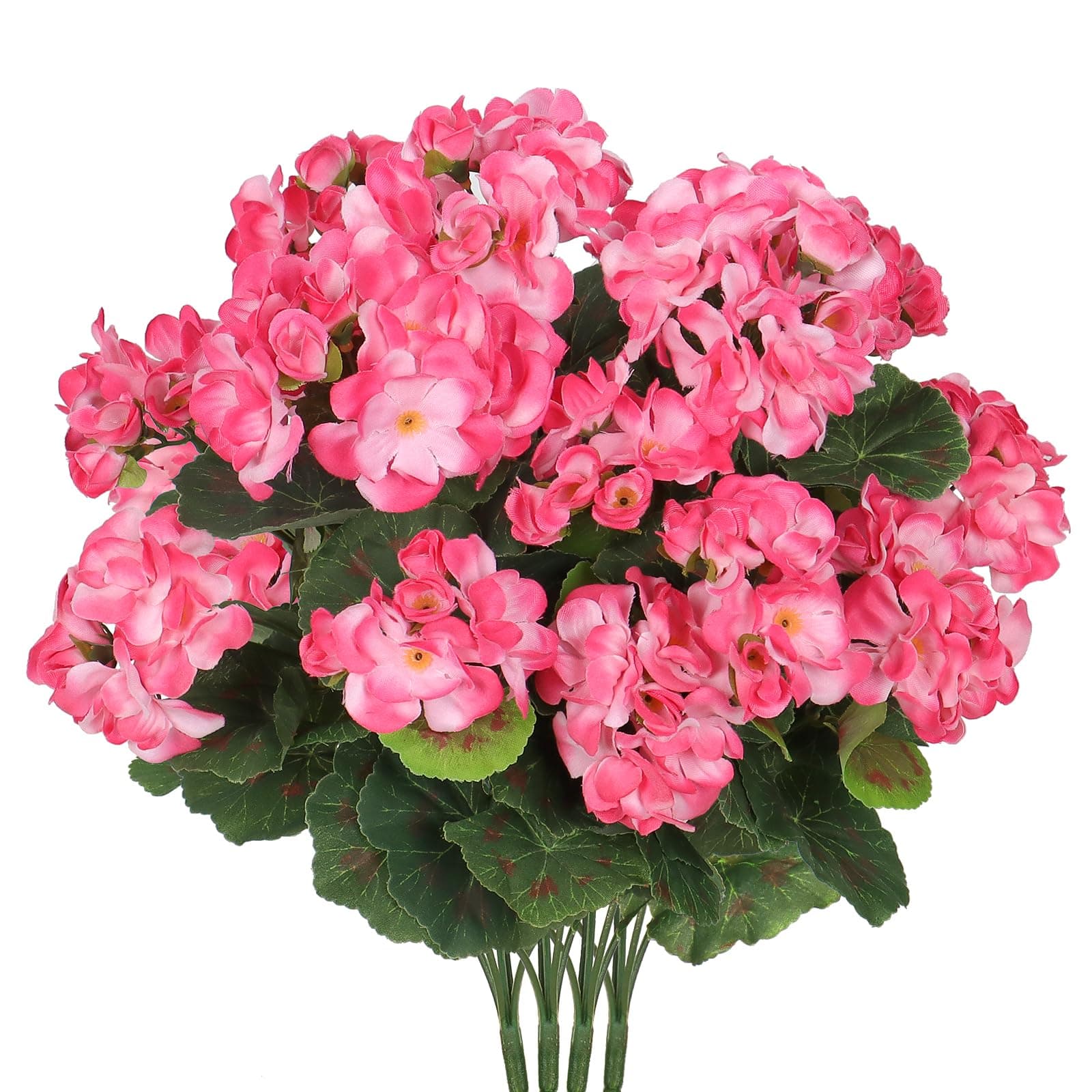 Artificial Flowers for Outdoors, 4 Pack 19'' Pink Geraniums Silk Flowers UV Resistant No Fade Faux Flowers Geraniums Bush for Home Outdoor Garden Porch Window Vase Wedding Decor