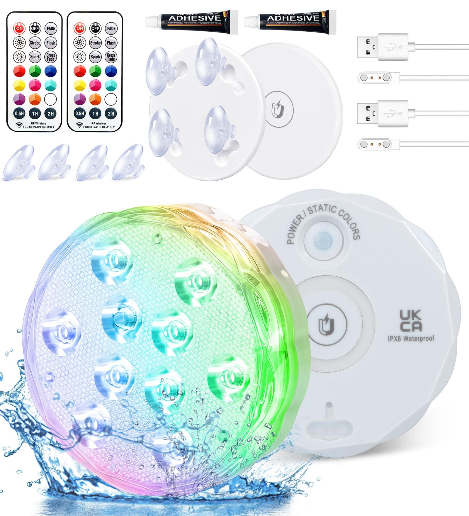 Rechargeable Submersible Pool Lights with Remote, Waterproof Underwater Charging Battery Operated Controlled 25 Color Changing LED with Magnet Floating Lights Pool Pond Decoration (2 Pack)