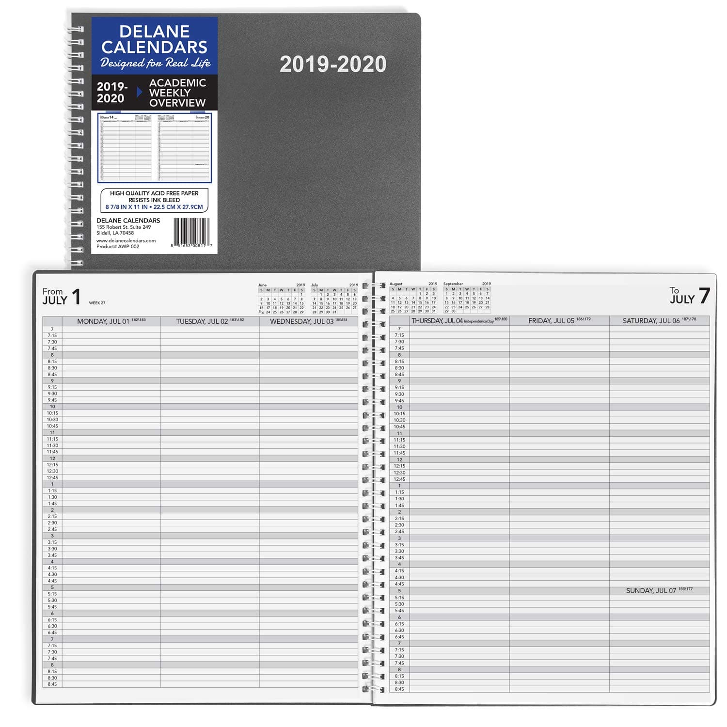 Cossac Planner Academic Weekly Planner 2018-2019 Appointment Book, 8.5 X 11 Inches, Premium Paper, Daily Planner Hourly, 8.5x11 Grey
