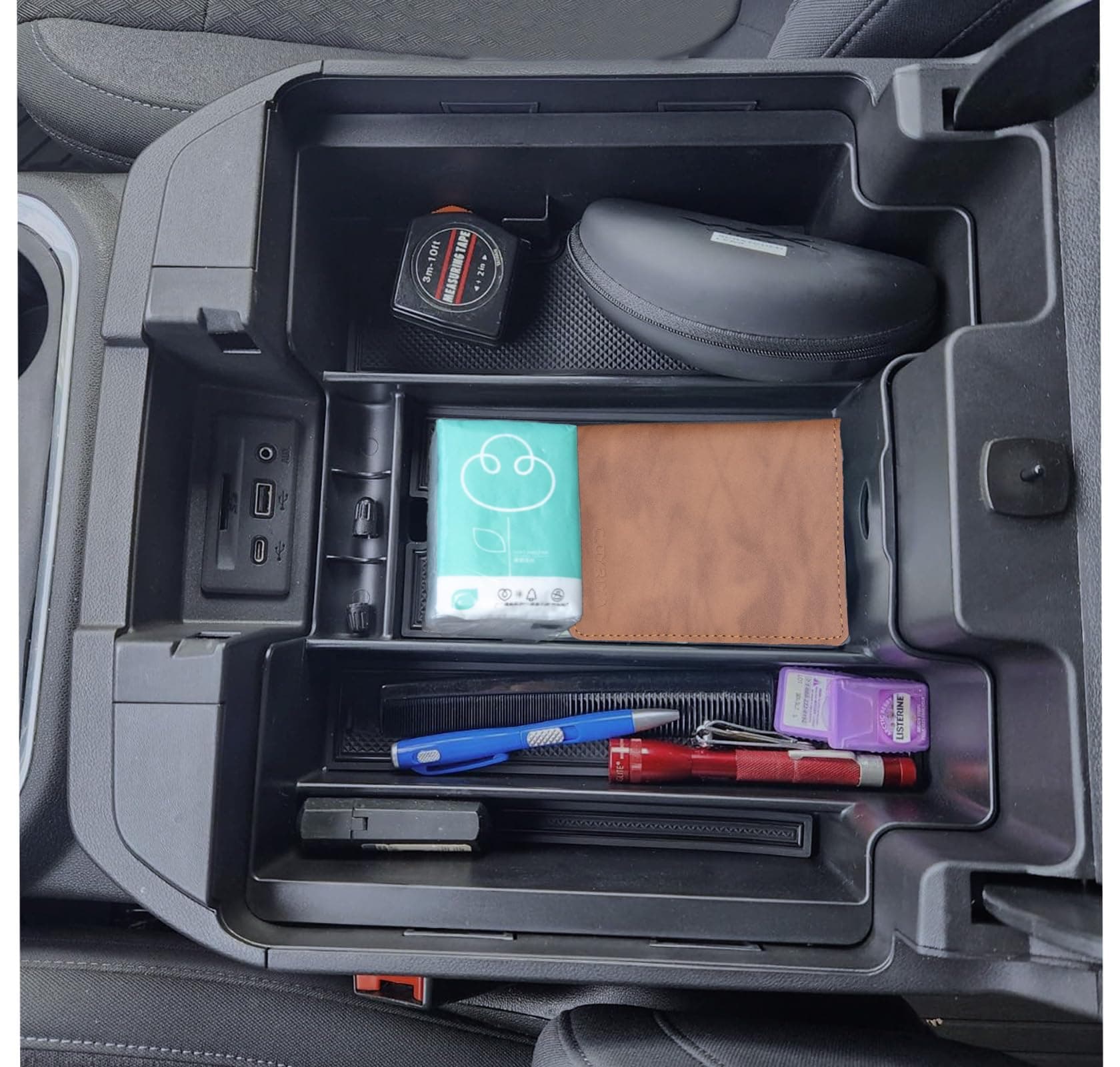 TOPINSTALL 4 Compartments Full Size Tray Compatible with 2019-2022 GMC Sierra Chevy Silverado 1500 and 2020-2023 Silverado/Sierra 2500HD 3500HD Full Console w/Bucket Seats ONLY