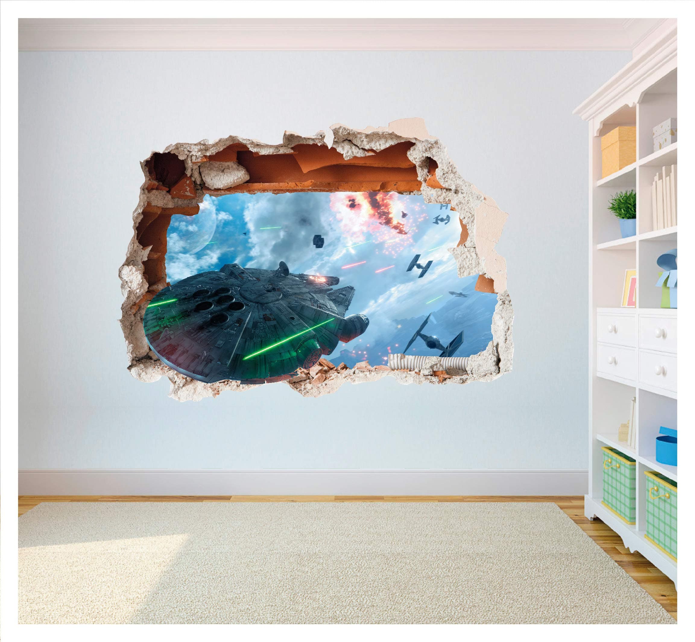 Star Wars Millenium Falcon Hole in Wall - 3D Smash Art Printed Vinyl Sticker Decal (Extra Large 800 x 575mm)