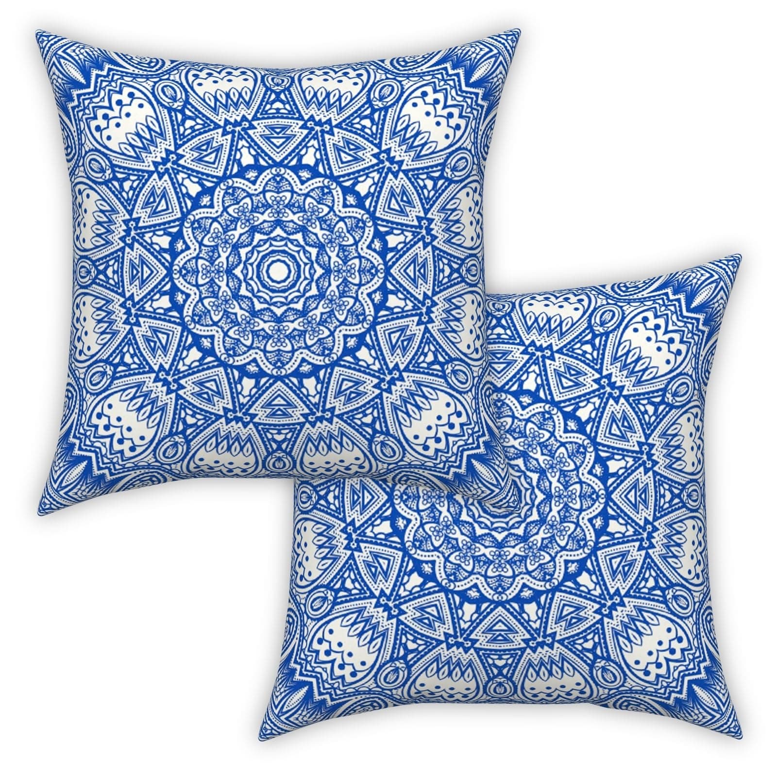 Moroccan Cushion Covers, Blue, 40 x 40 cm, Boho Cushion, Ethnic Mandala, Indian Style, Abstract Arabesque, Meditation, Hippie, Modern Cushion Cover Throw for Sofa, Living Room, Bed Cushion