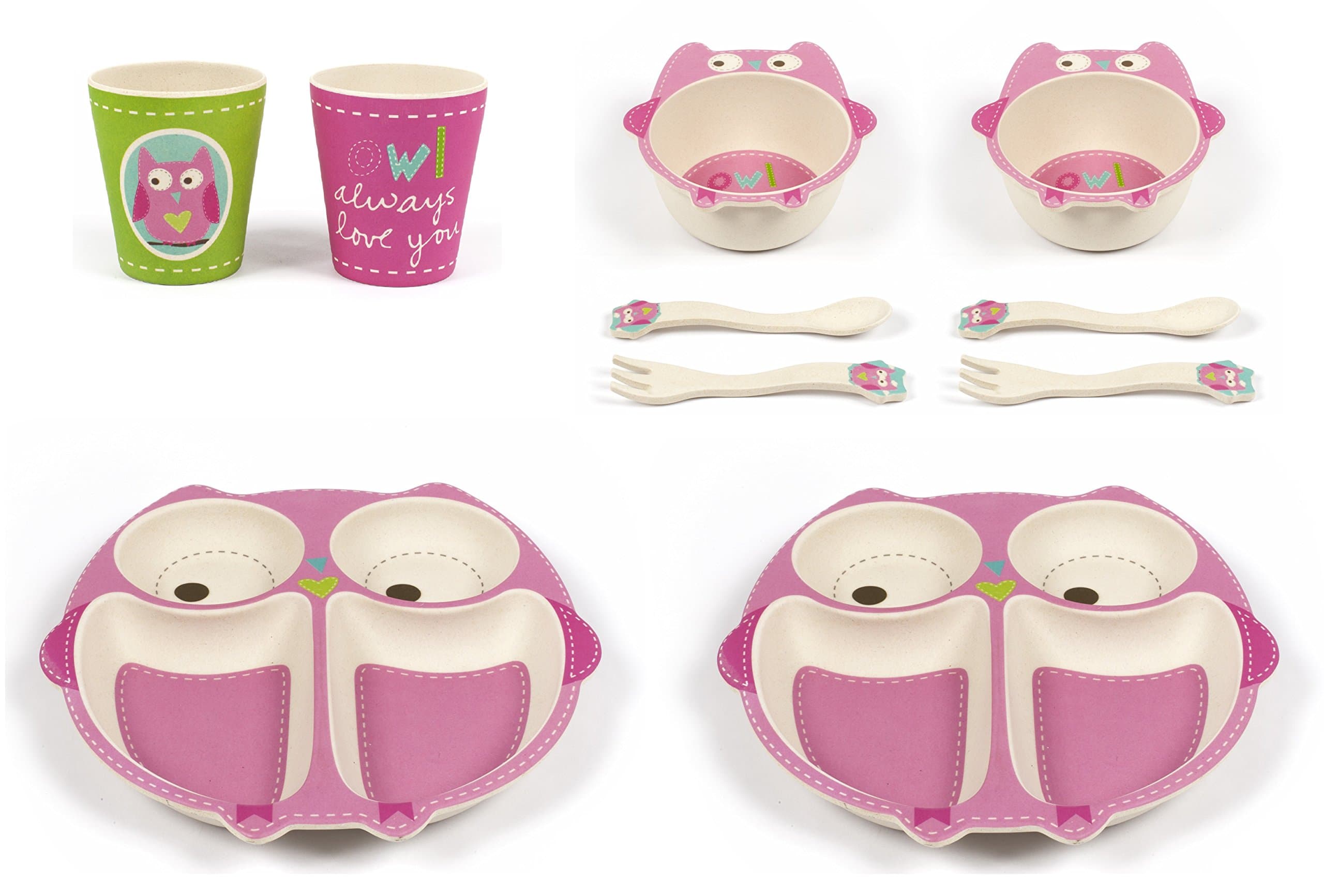 Tiny Footprint 10-Piece Bamboo Dinner Set (Owl Print)