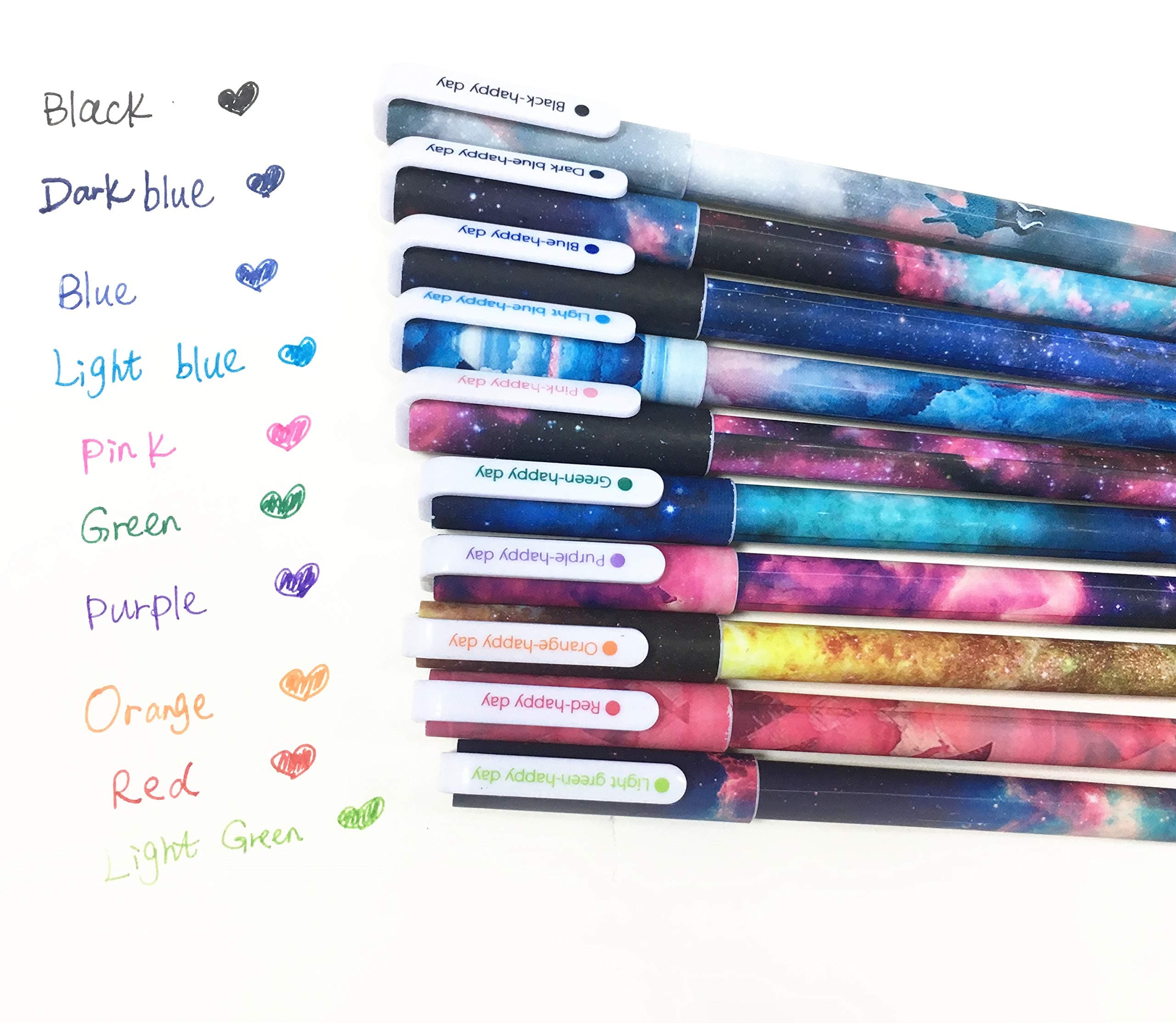 Cute Galaxy Pens, Multi Colored Gel Ink Roller Ball Fine Point Pens, 10 Pcs, 0.5 mm (Starsky)