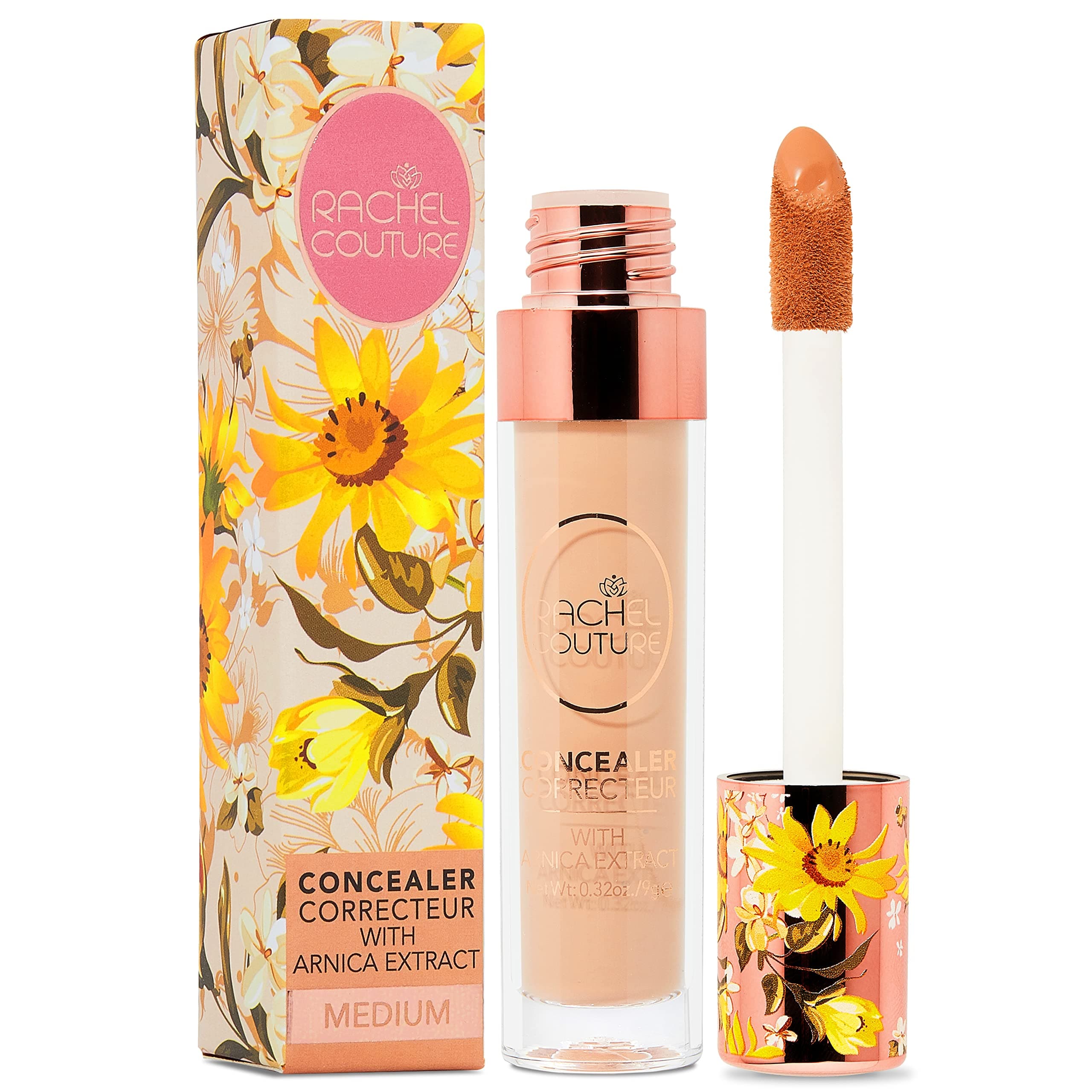 Rachel Couture Liquid Concealer | Medium to Full Coverage Fluid Concealer | Vegan & Cruelty-Free | Infused with Arnica Extract - 0.3 Fl Oz - Medium