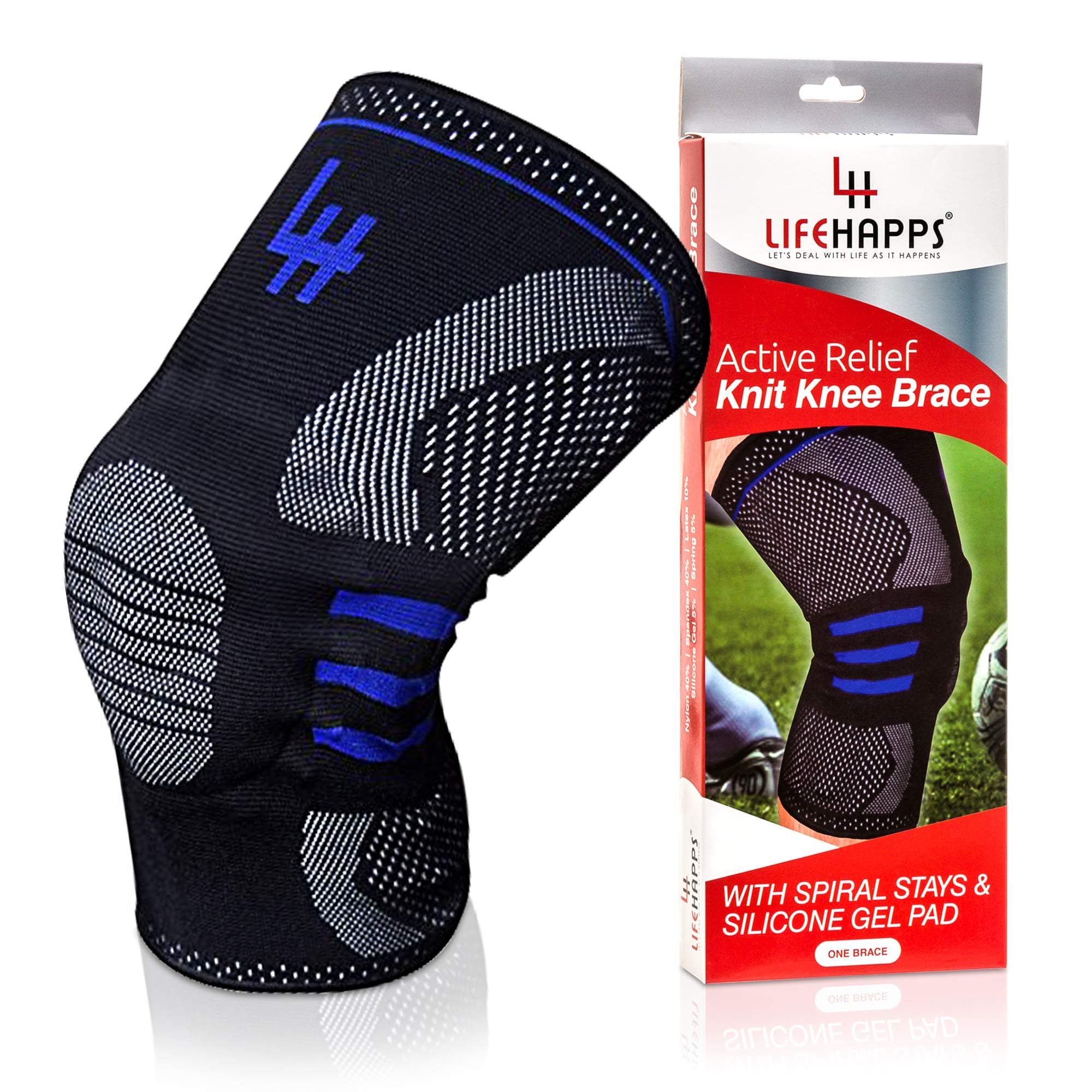Active Relief Knee Brace by Lifehapps - Patella Knee Support Compression Sleeve with Side Stabilizers for Arthritis Joint Pain, Meniscus Tears, ACL, MCL Injuries, Exercise, Running