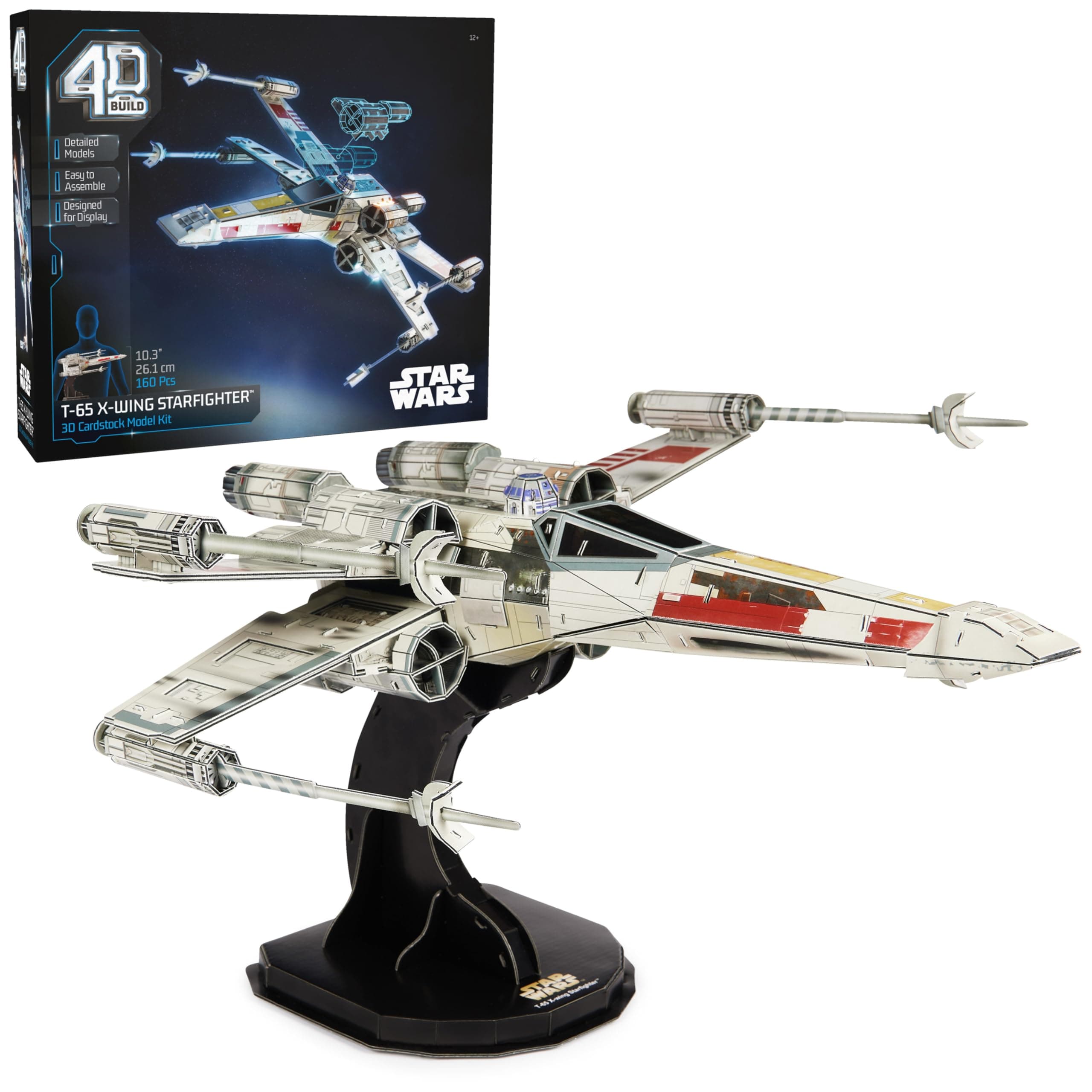 Spin Master Games 4D Build, Star Wars T-65 X-Wing Starfighter 3D Model Kit 160pc | Star Wars Toys Desk Decor | Building Toys | Paper Model Kits for Adults & Teens 12+