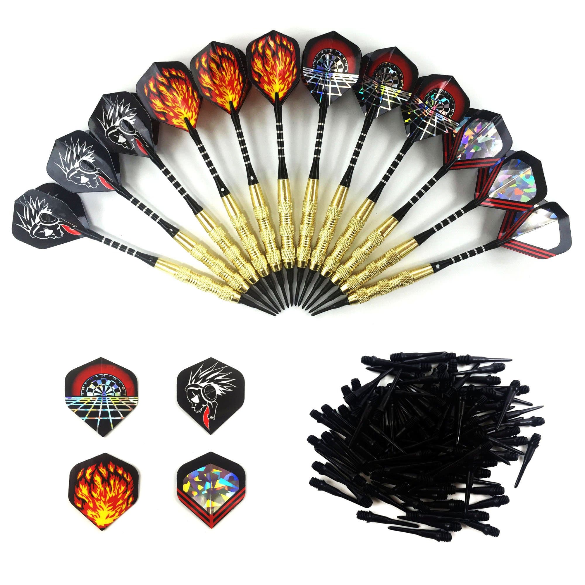 Electronic Darts Set - 12 Soft-Tips Plastic Tipped Darts[18g], Brass Steel Barrels, Aluminum Shafts,16 Dart Flights,120 Tips Bar Target, Safety Kids Practice Darts Arrows Dartsboard