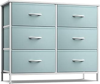 Sorbus Dresser with 6 Drawers - Furniture Storage Tower Unit for Bedroom, Hallway, Closet, Office Organization - Steel Frame, Wood Top, Easy Pull Fabric Bins (6-Drawer, Pastel Aqua)