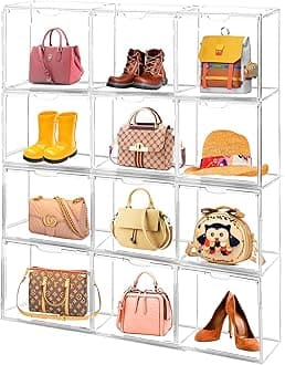 Cutora 1 Pack Clear Handbag Storage Organizers for Closet, Acrylic Handbag Purse Shoes Toy Display Case, Anti Dust Luxury Stackable Bag Container Box with Magnetic Door