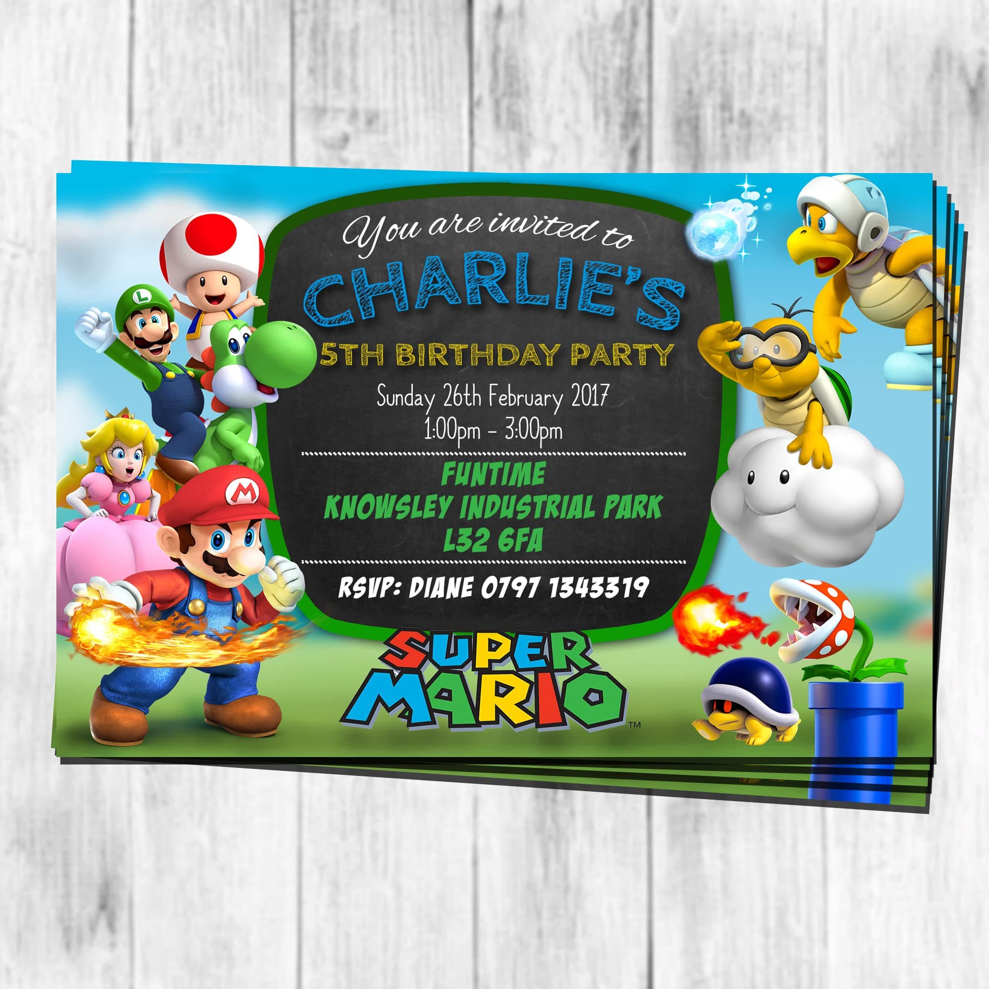SUPER MARI0 Party Invitations & Envelopes - Personalised