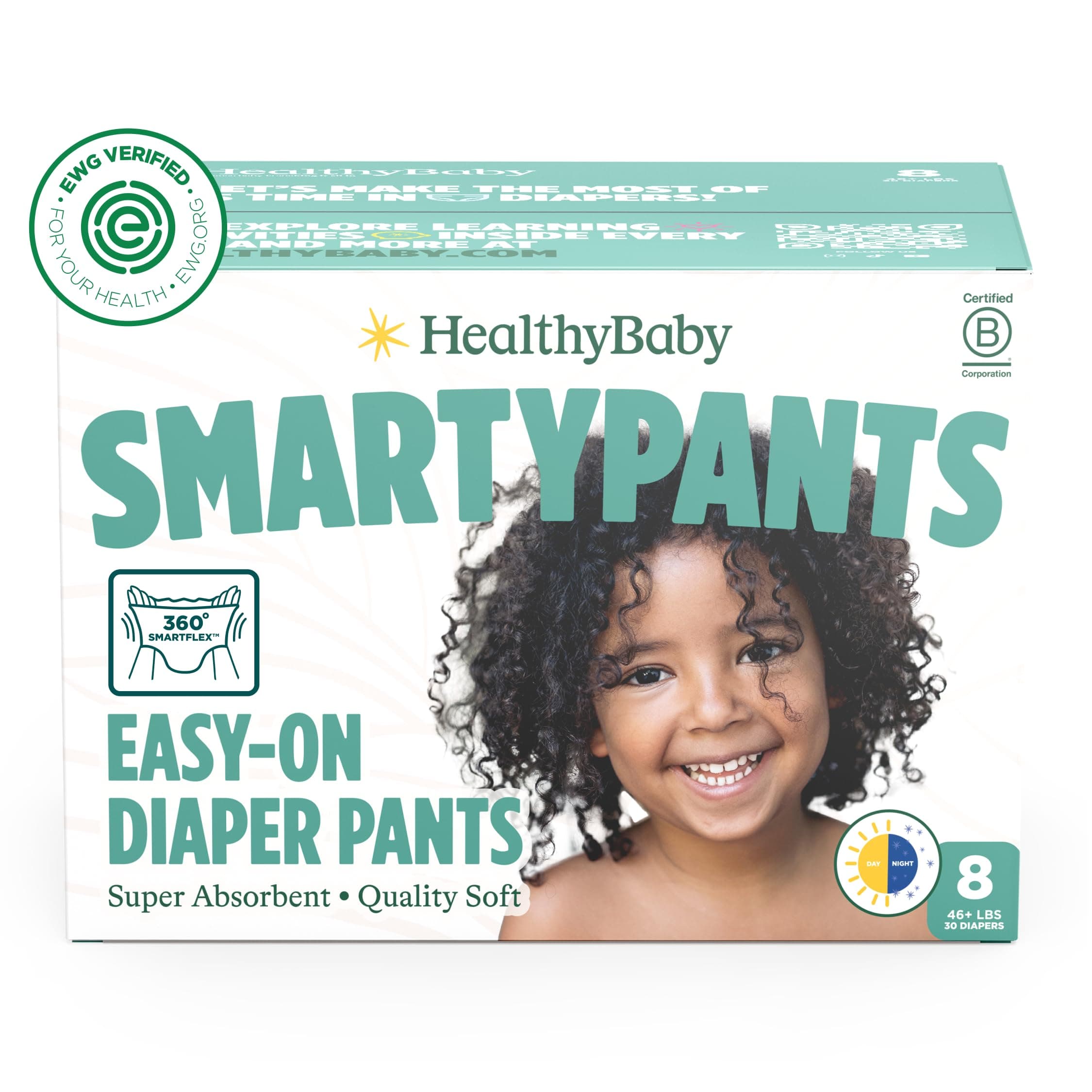 Size 8 Pull Up Style Training Pants (30 Count) – Easy Pull-On & Tear-Away Design for Potty Training – Leak Protection for Active Toddlers – EWG-Verified Safe, Plant-Based