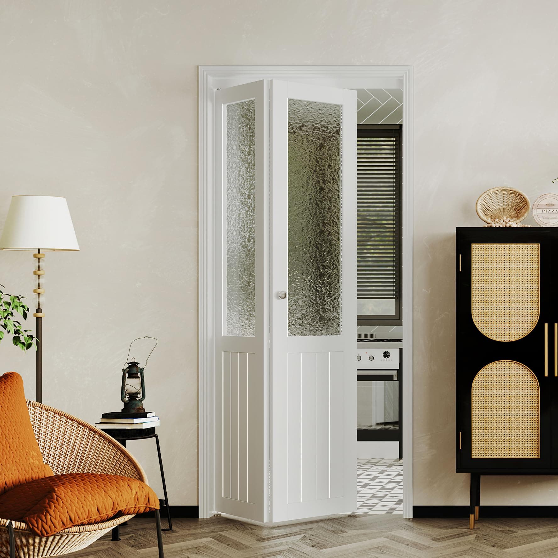 BARNER HOME Bi-Fold Doors, Half Tempered Glass Panel Closet Doors for 36in. x 80 in Opening, Folding Closet Door with Hardware Kits, MDF, White Multifold Interior Door.