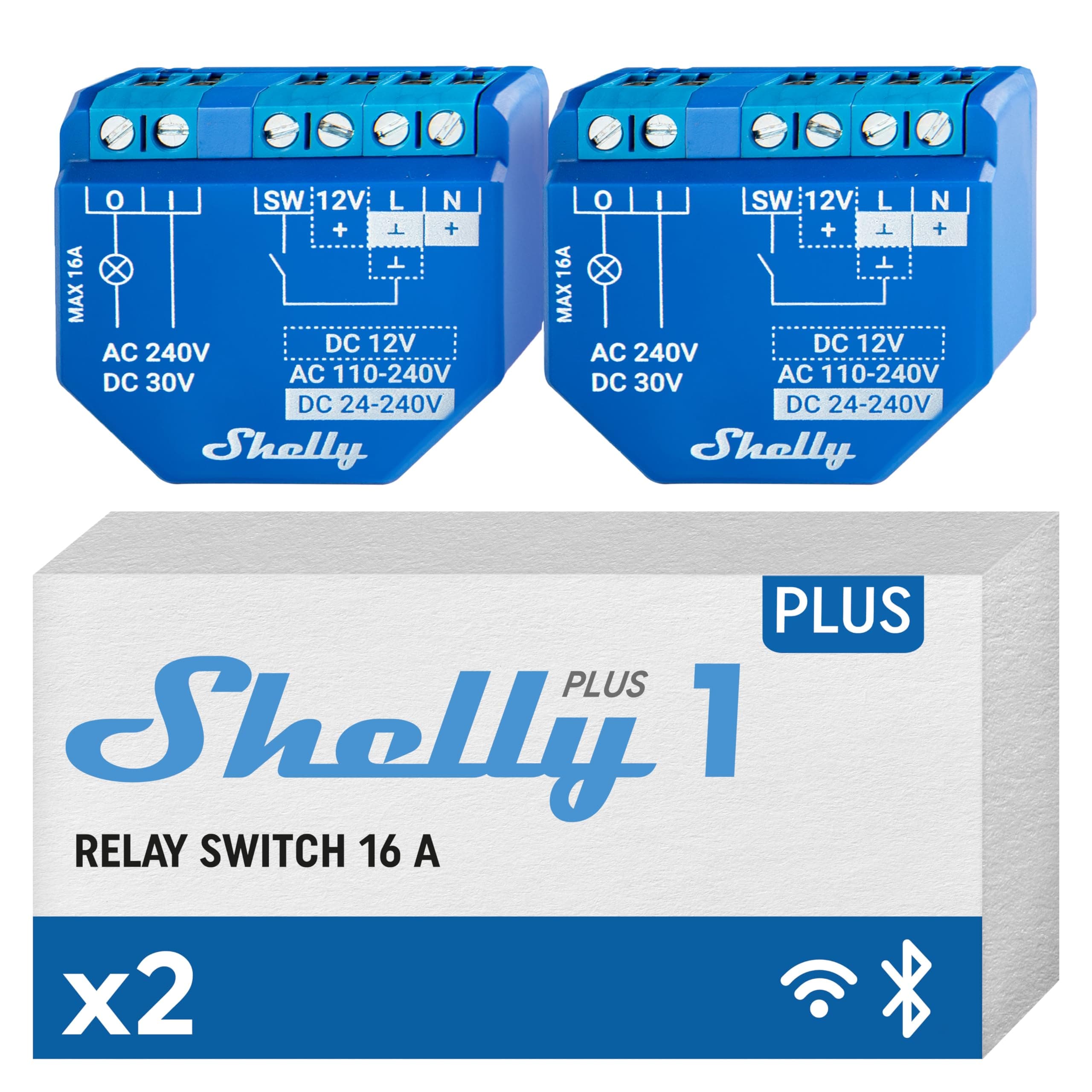 Shelly Plus 1 NUL |WiFi & Bluetooth Smart Relay Switch |Home Automation |Alexa & Google Home Compatibility |iOS Android App |No Hub Required |Lighting Control |DIY Remote Control Garage Door (2 Pack)