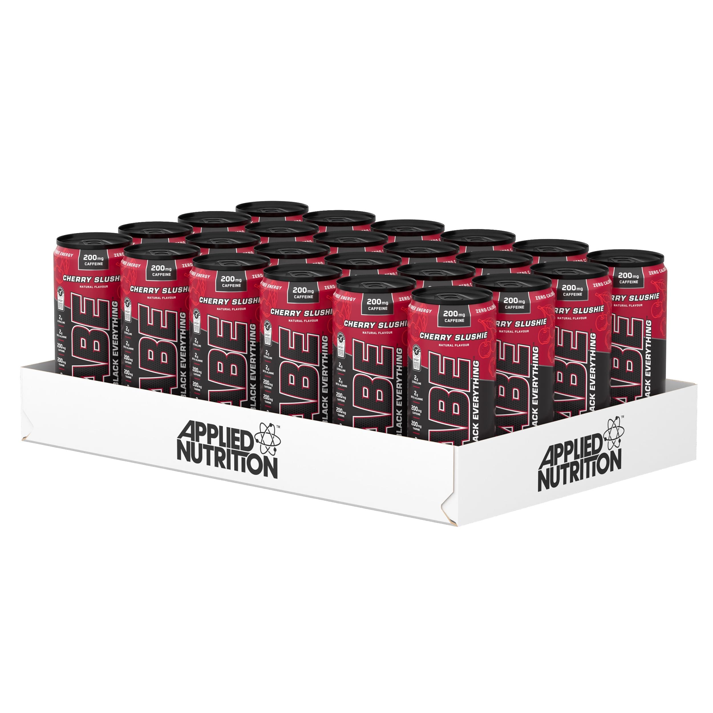 ABE Pre Workout Cans - All Black Everything Energy + Performance Drink, ABE Carbonated Beverage Sugar Free with Caffeine (Pack of 24 Cans x 330ml) (Cherry Slushie)