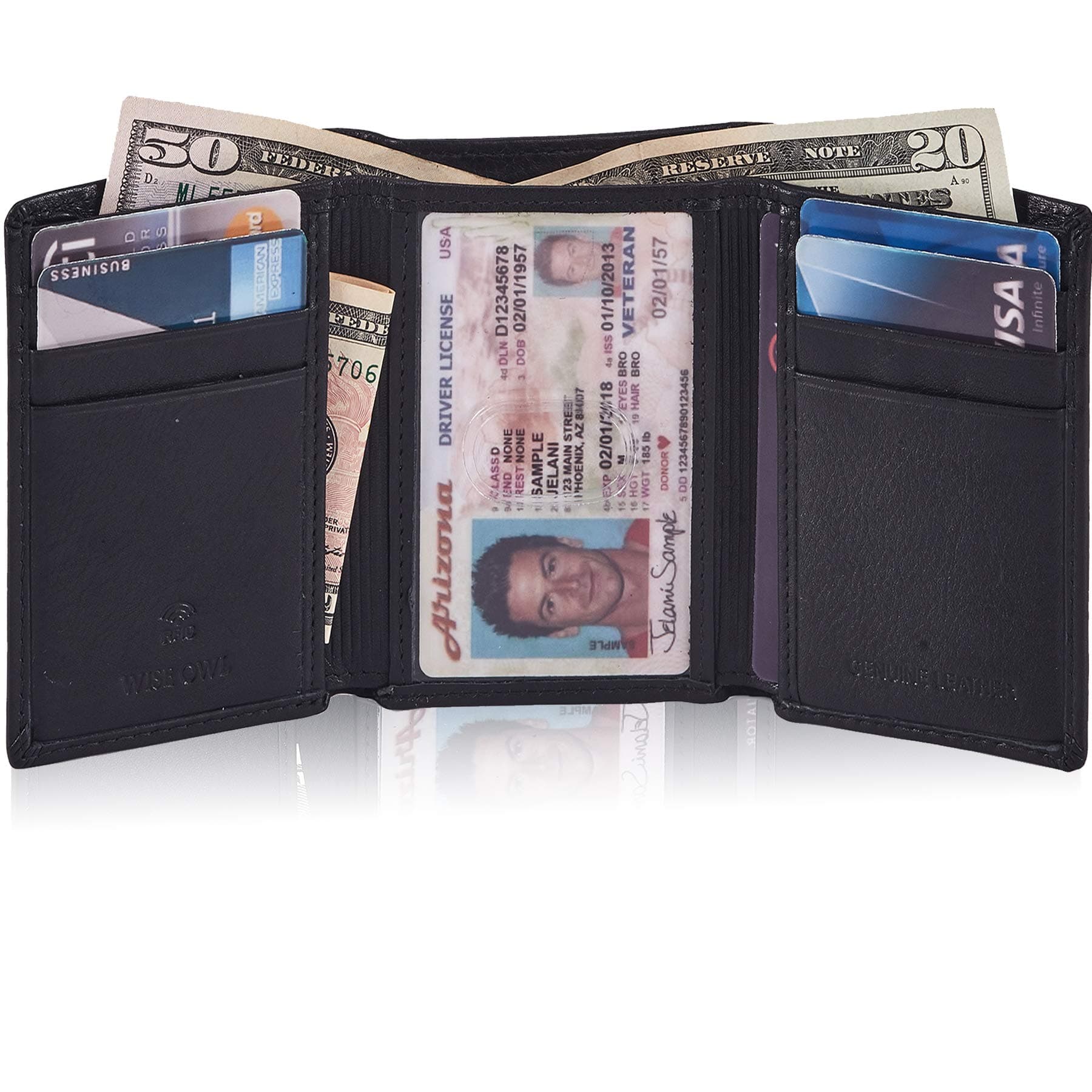 Trifold Wallets for Men Real Leather Slim Front Pocket RFID Blocking Travel with ID Window in Gift Box
