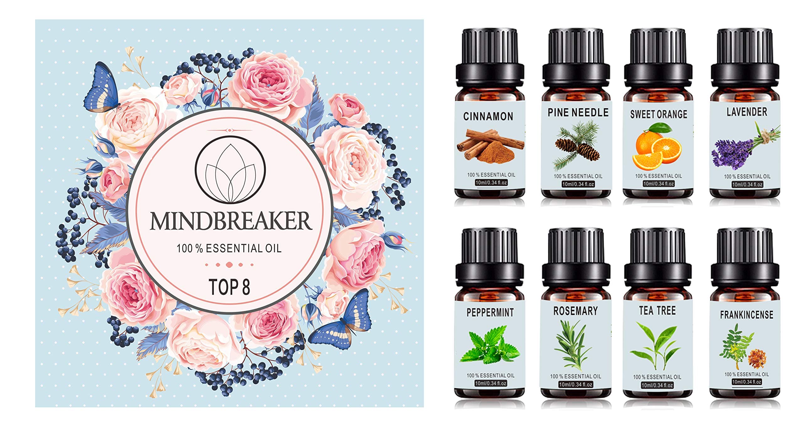 Organic Aromatherapy Essential Oils Set – TOP8 All Oil Diffusers, Frankincense, Lavender, Tea Tree, Sweet Orange, Peppermint, Cinnamon, Pine Needle, Rosemary for Home, Office, Sleep, Yoga